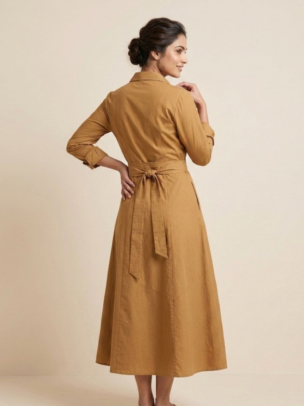 Caramel Tie-Waist Dress