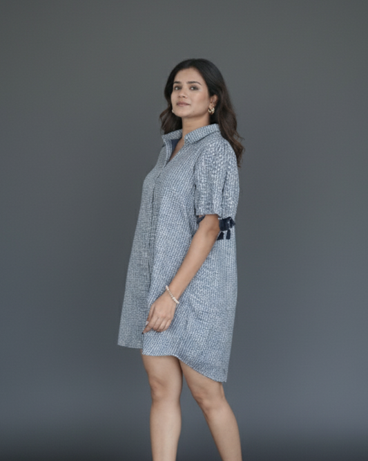 Blue sqr Print Short Dress