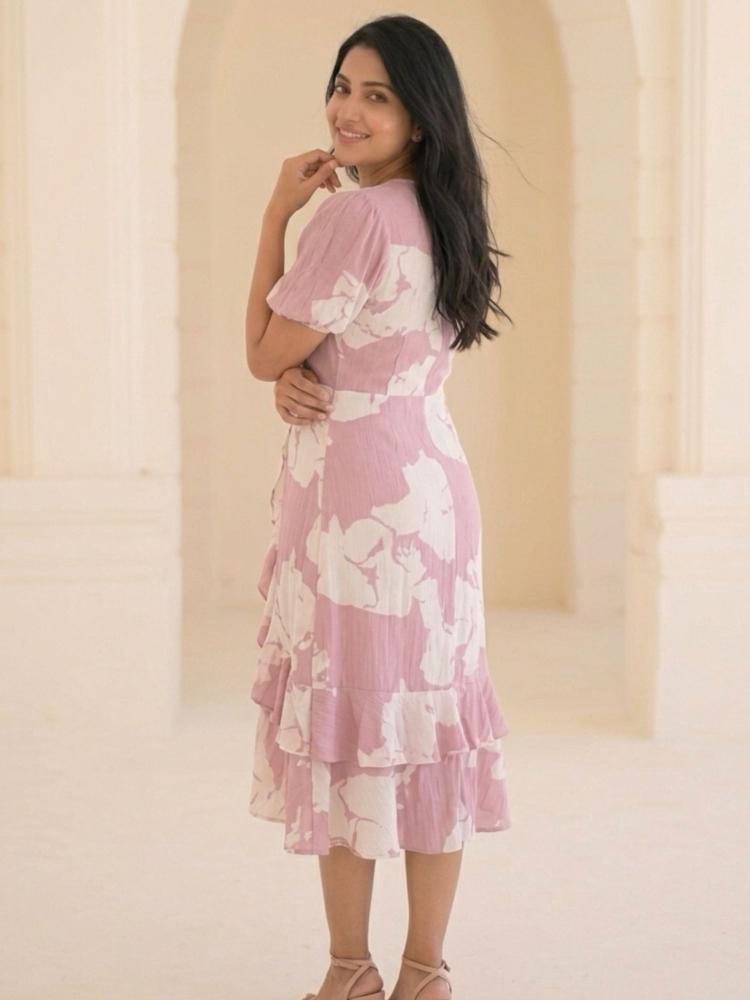 Pink White Short Wrap Dress