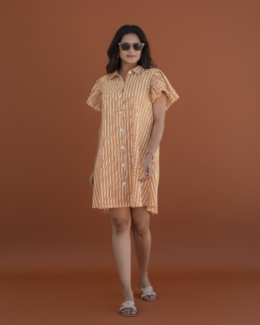 Yellow & White Stripe Short Dress