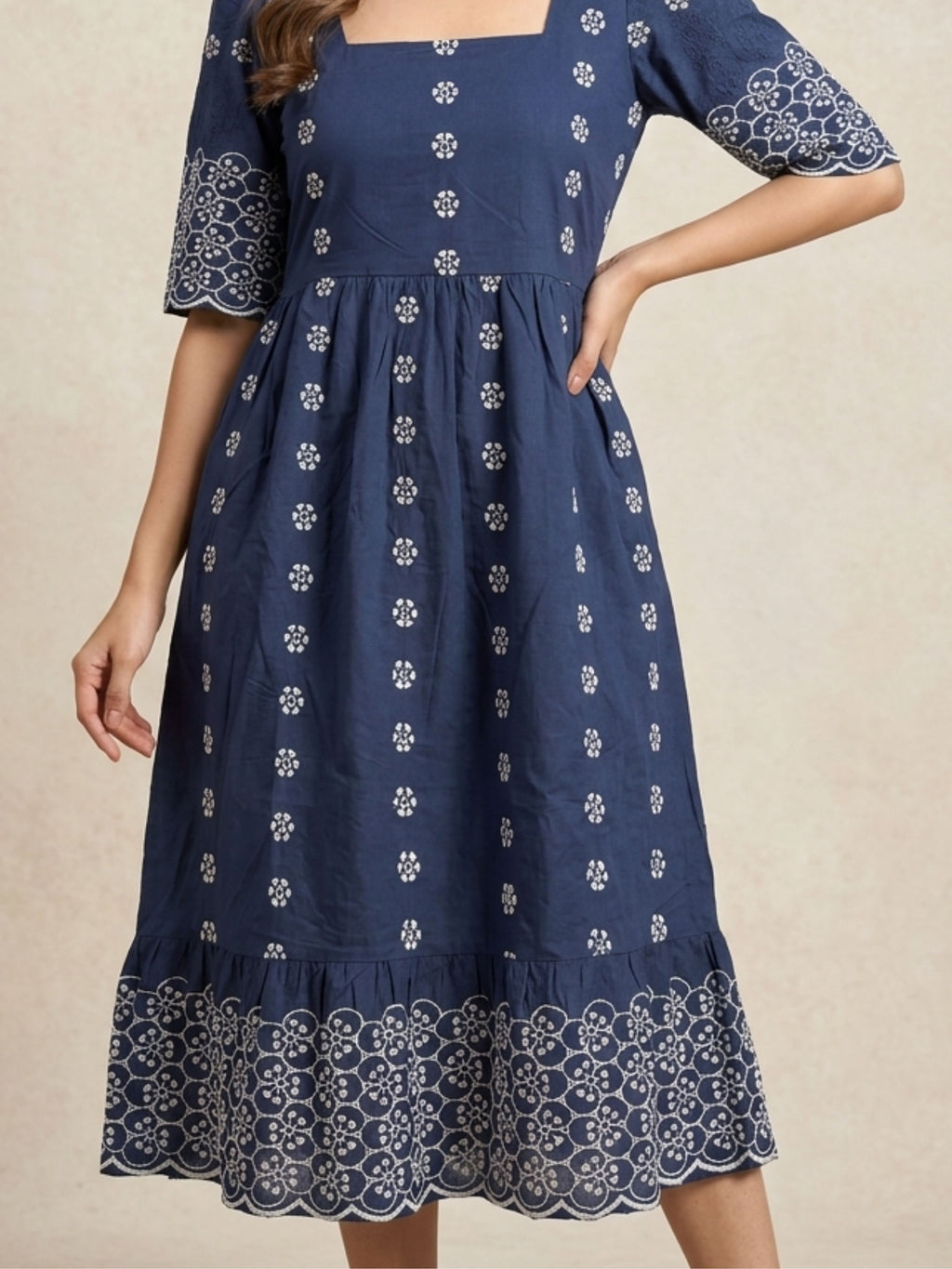Indigo shiffli Midi Dress