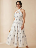 White Bobbin Elastic Dress