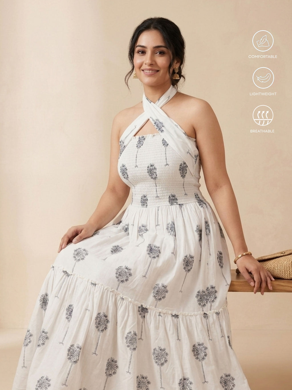 White Bobbin Elastic Dress
