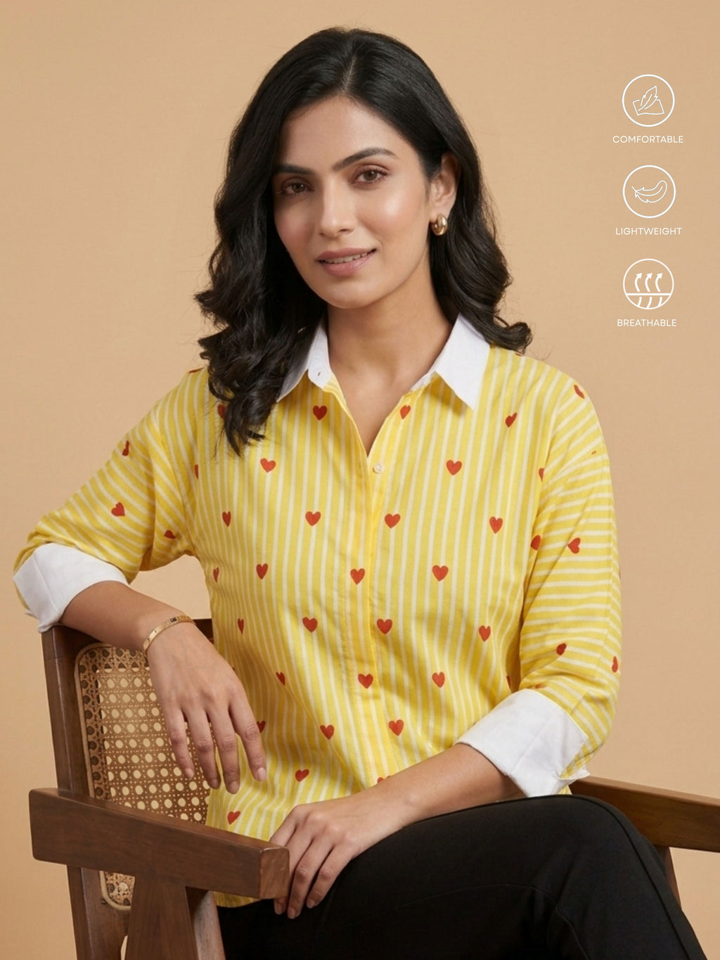 Yellow Heart Cotton Shirt
