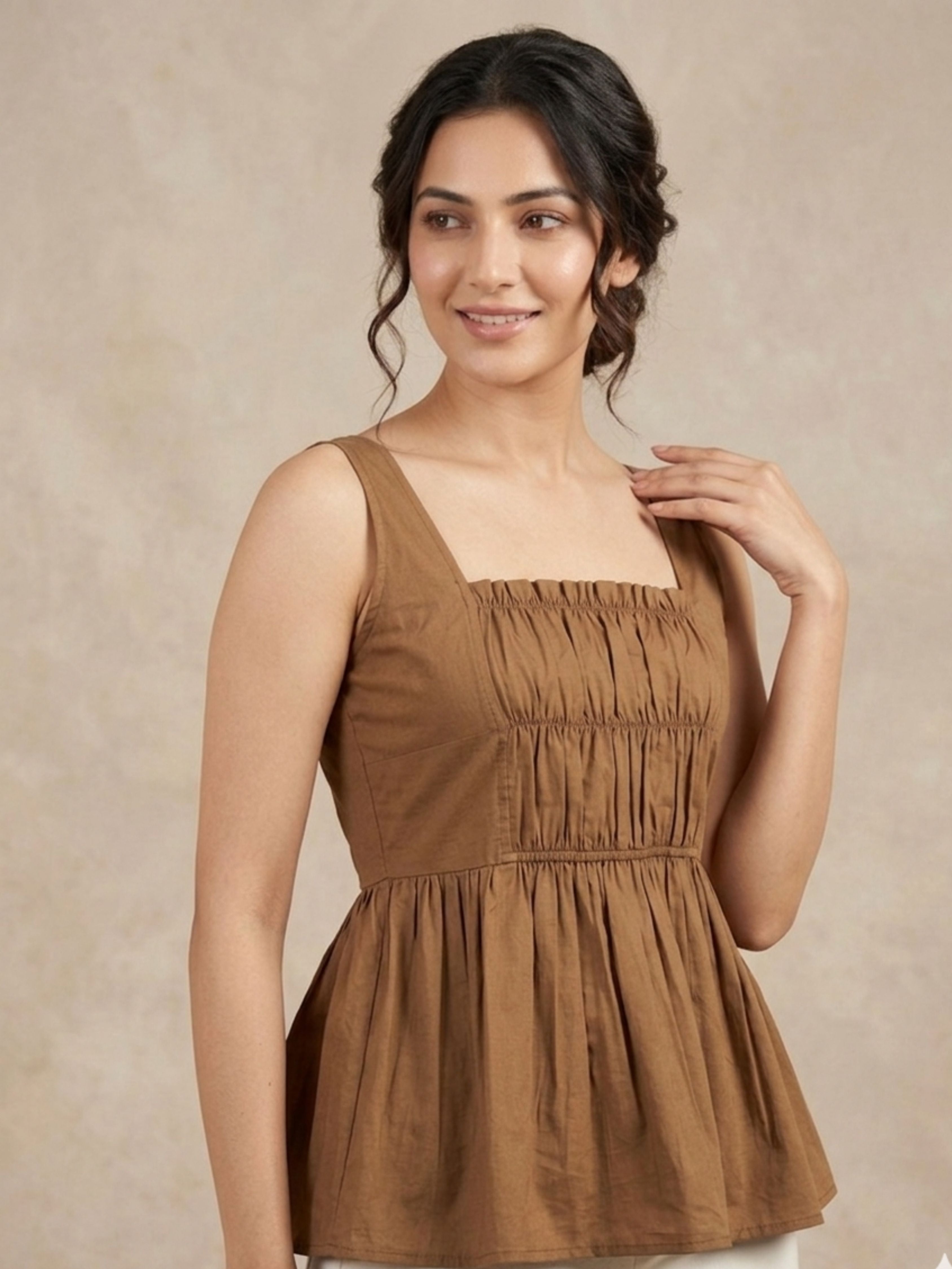 Cocoa Gathered Top