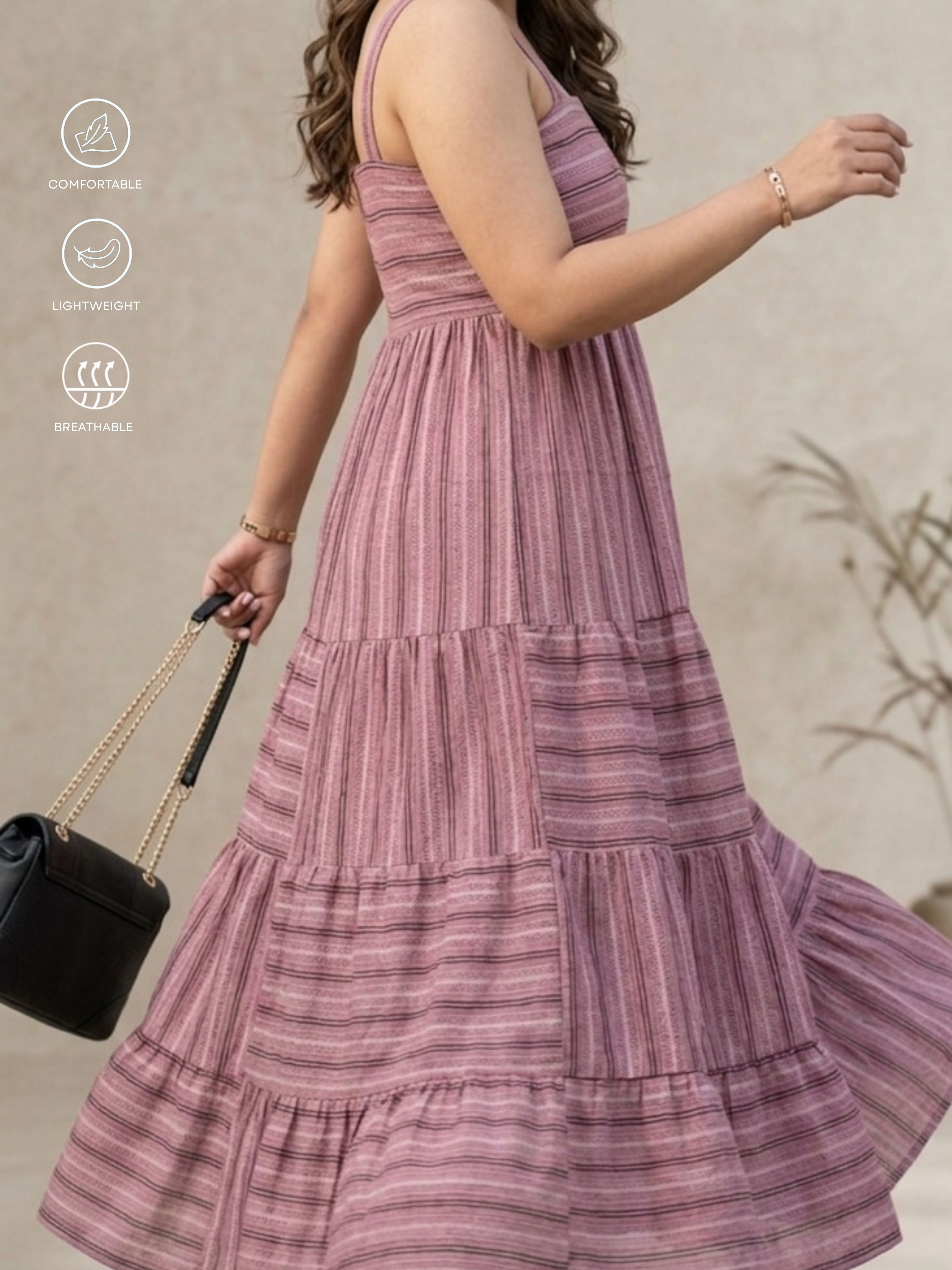 Wine Striped Maxi Dress
