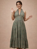 Olive Check Halter Dress