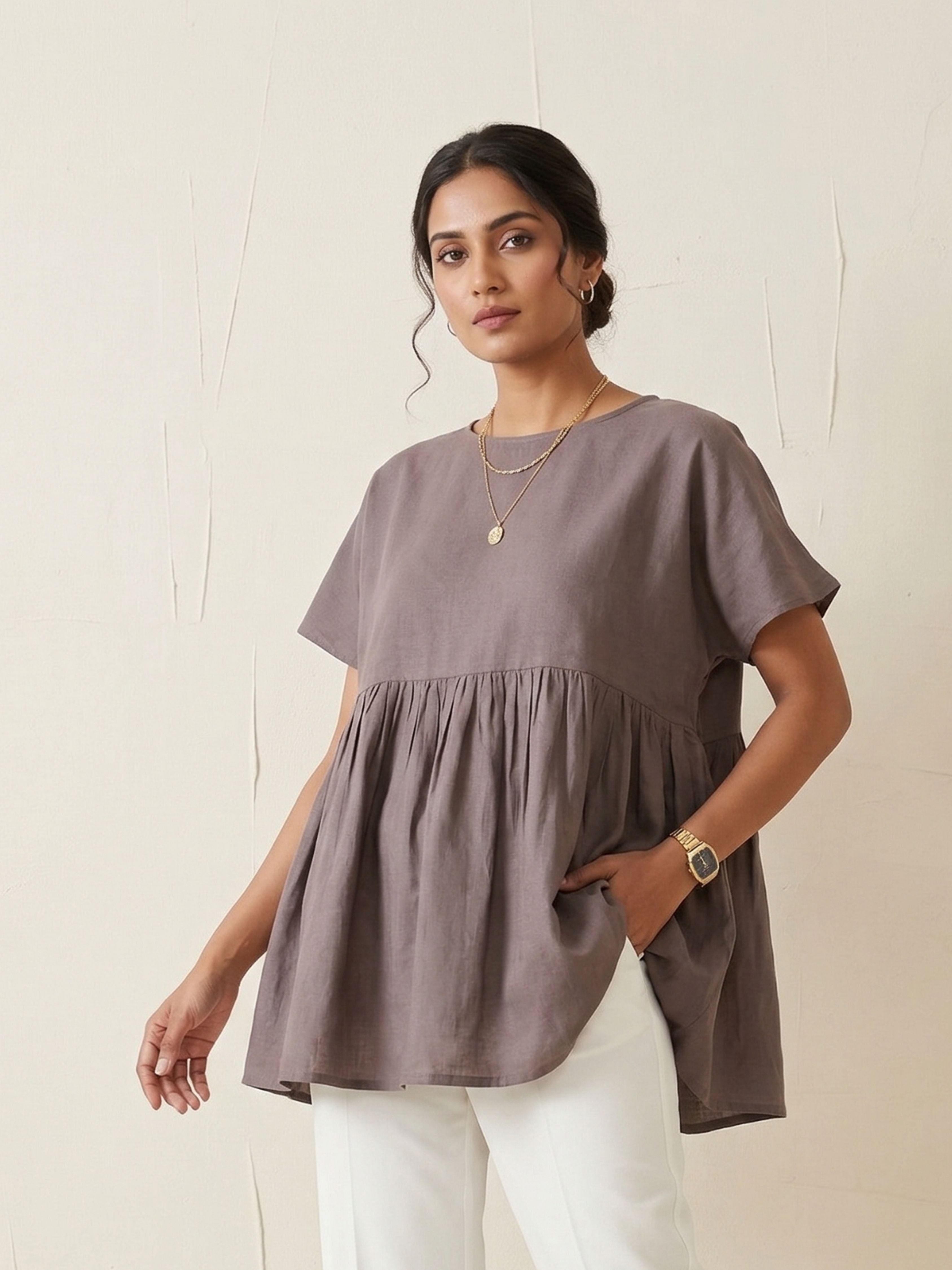 Oversized Cotton Brown Top