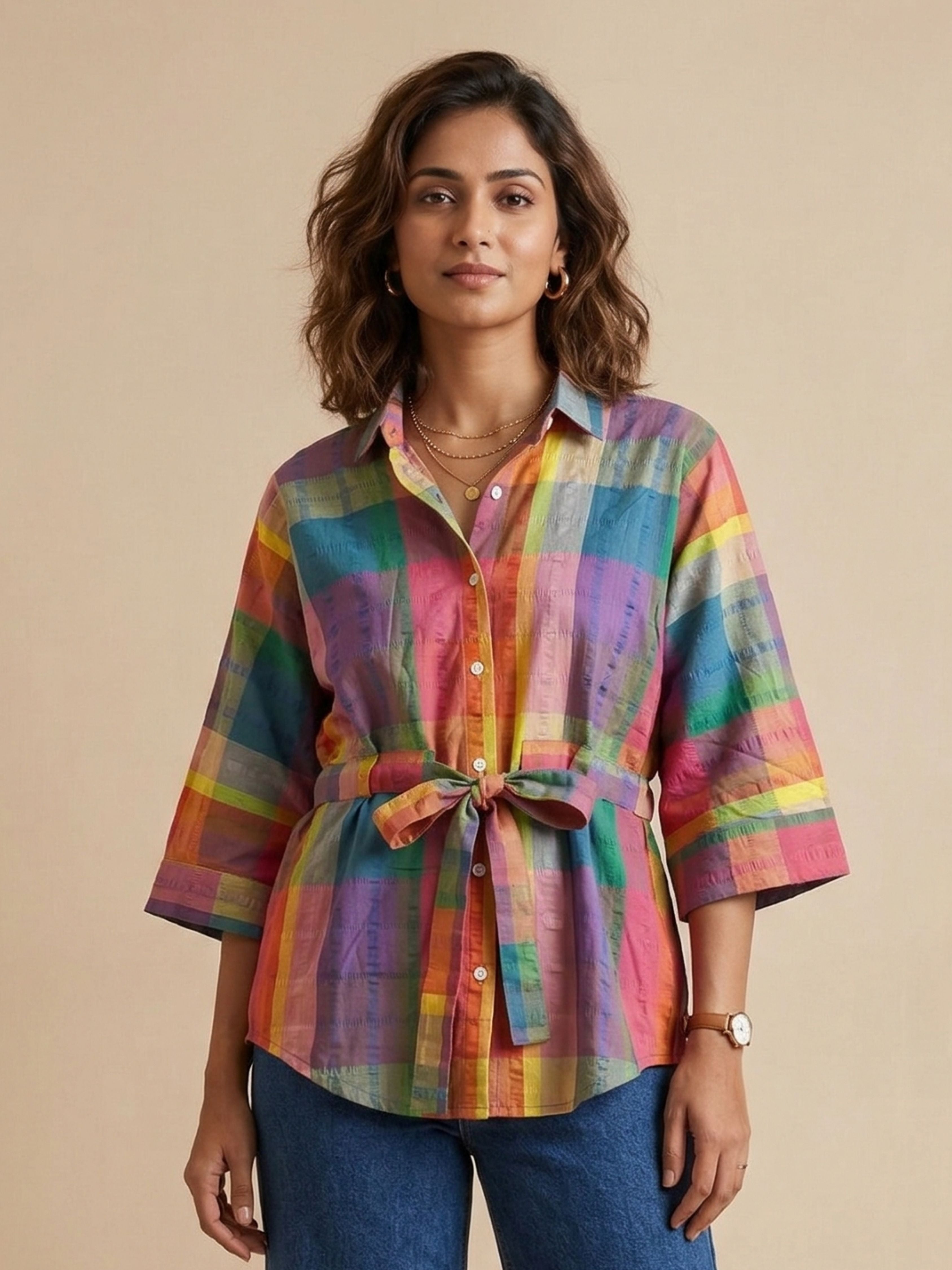 Rainbow Check Cotton Shirt