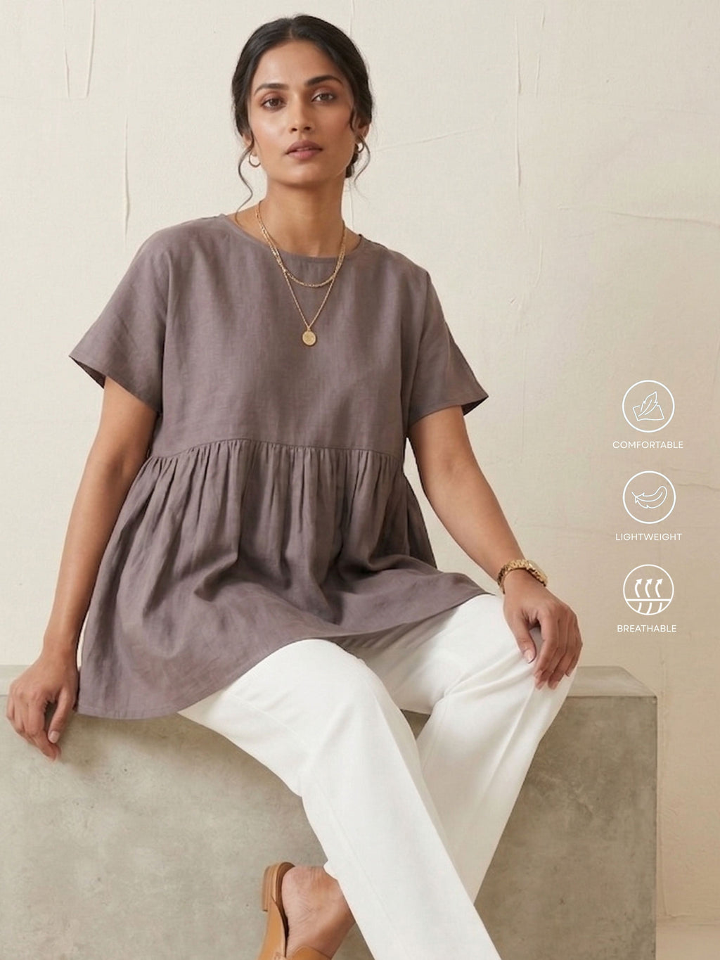 Oversized Cotton Brown Top