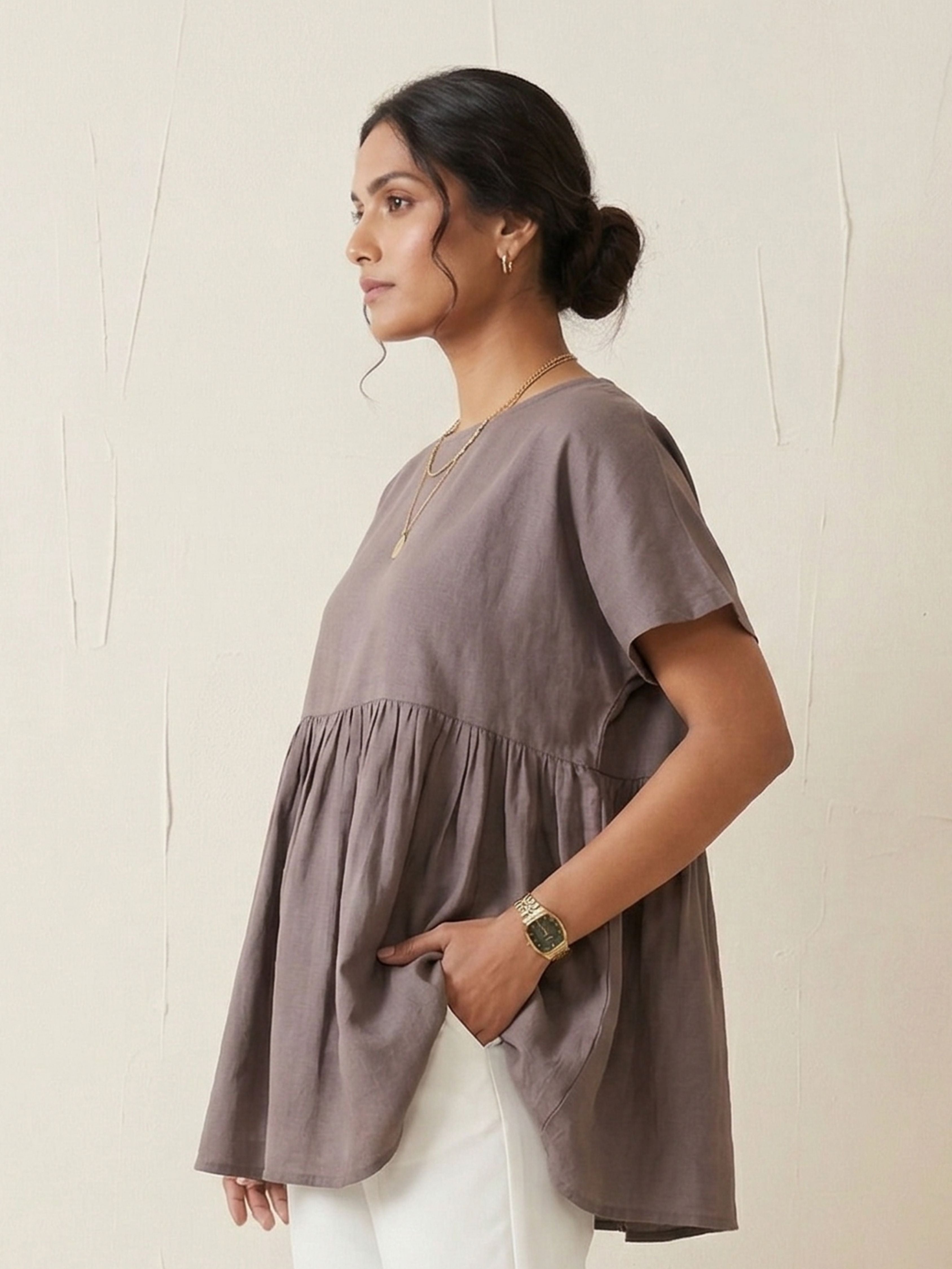 Oversized Cotton Brown Top