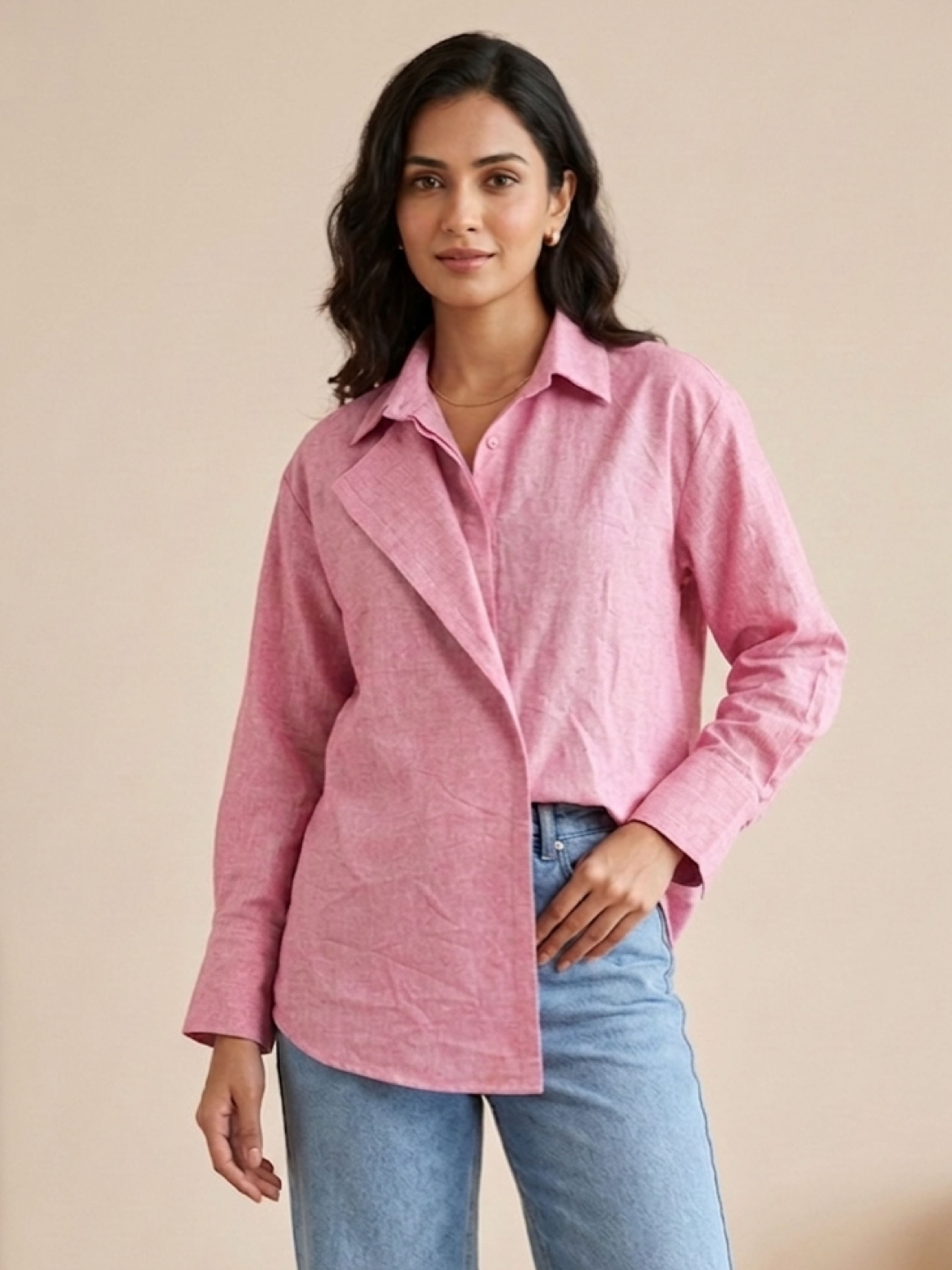 Pink Overlap Slub Shirt