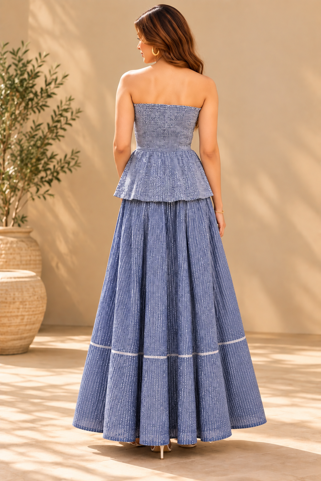 Jaquard Coorset Tube Top — Blue