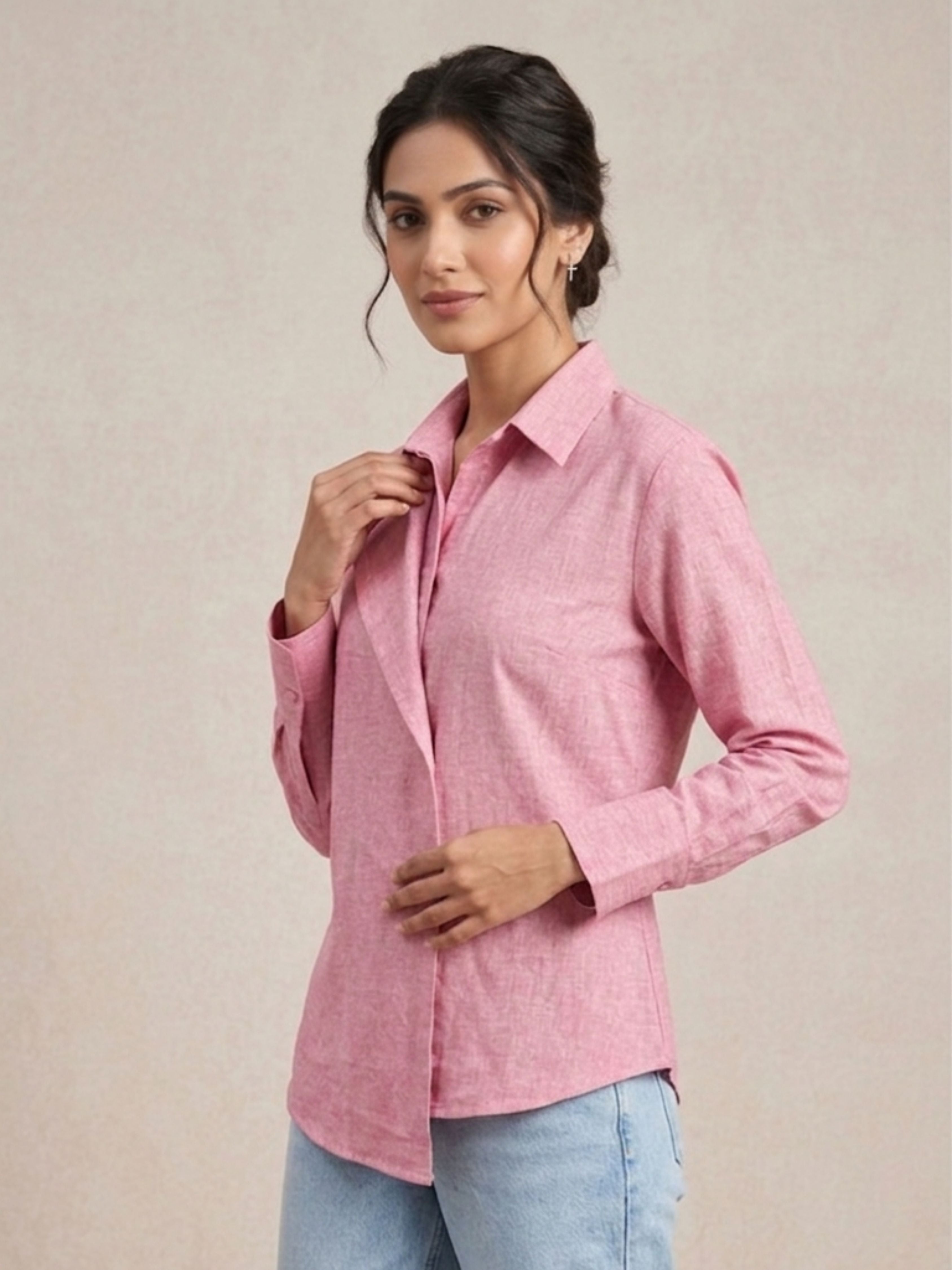 Pink Overlap Slub Shirt
