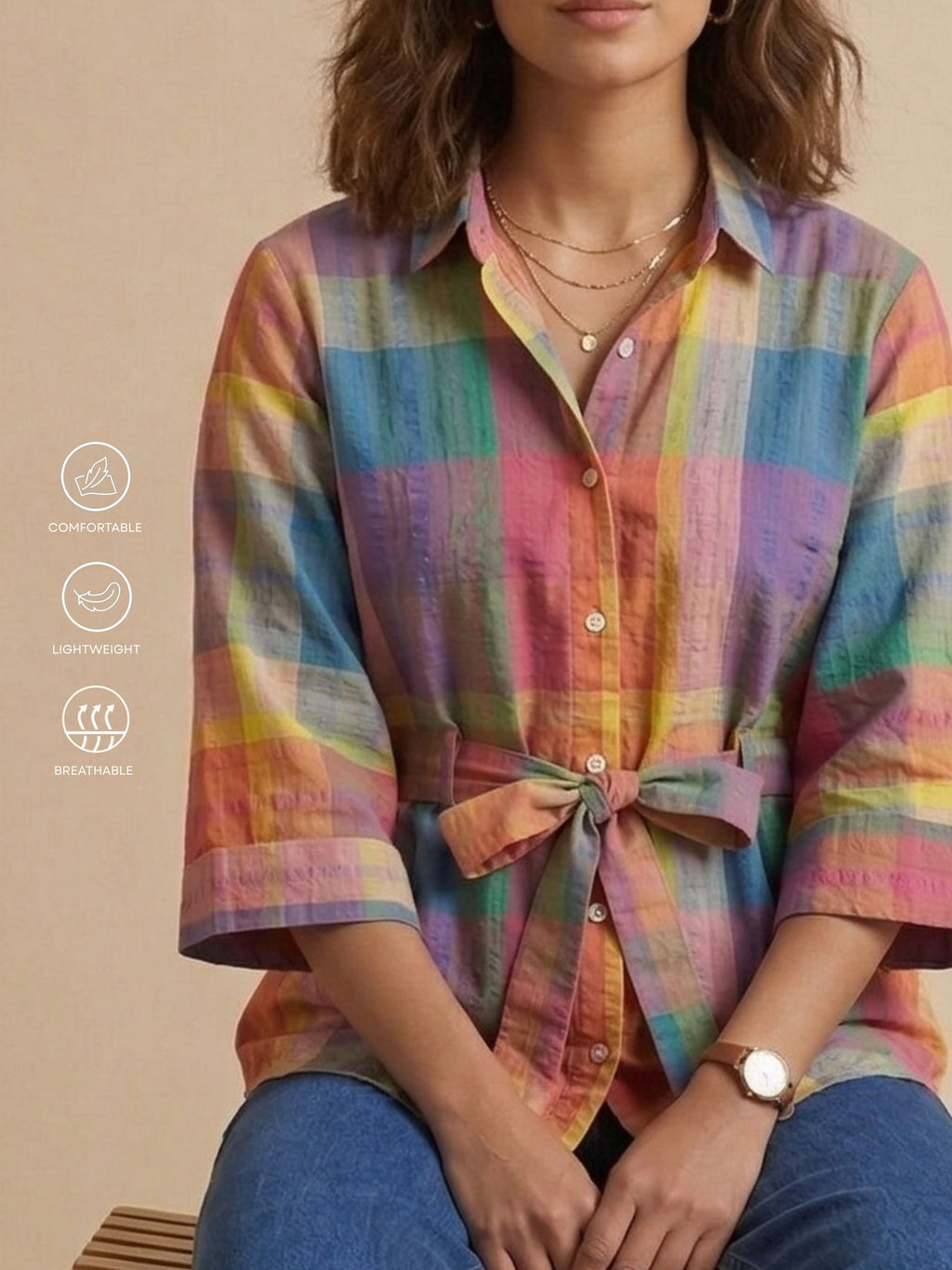 Rainbow Check Cotton Shirt