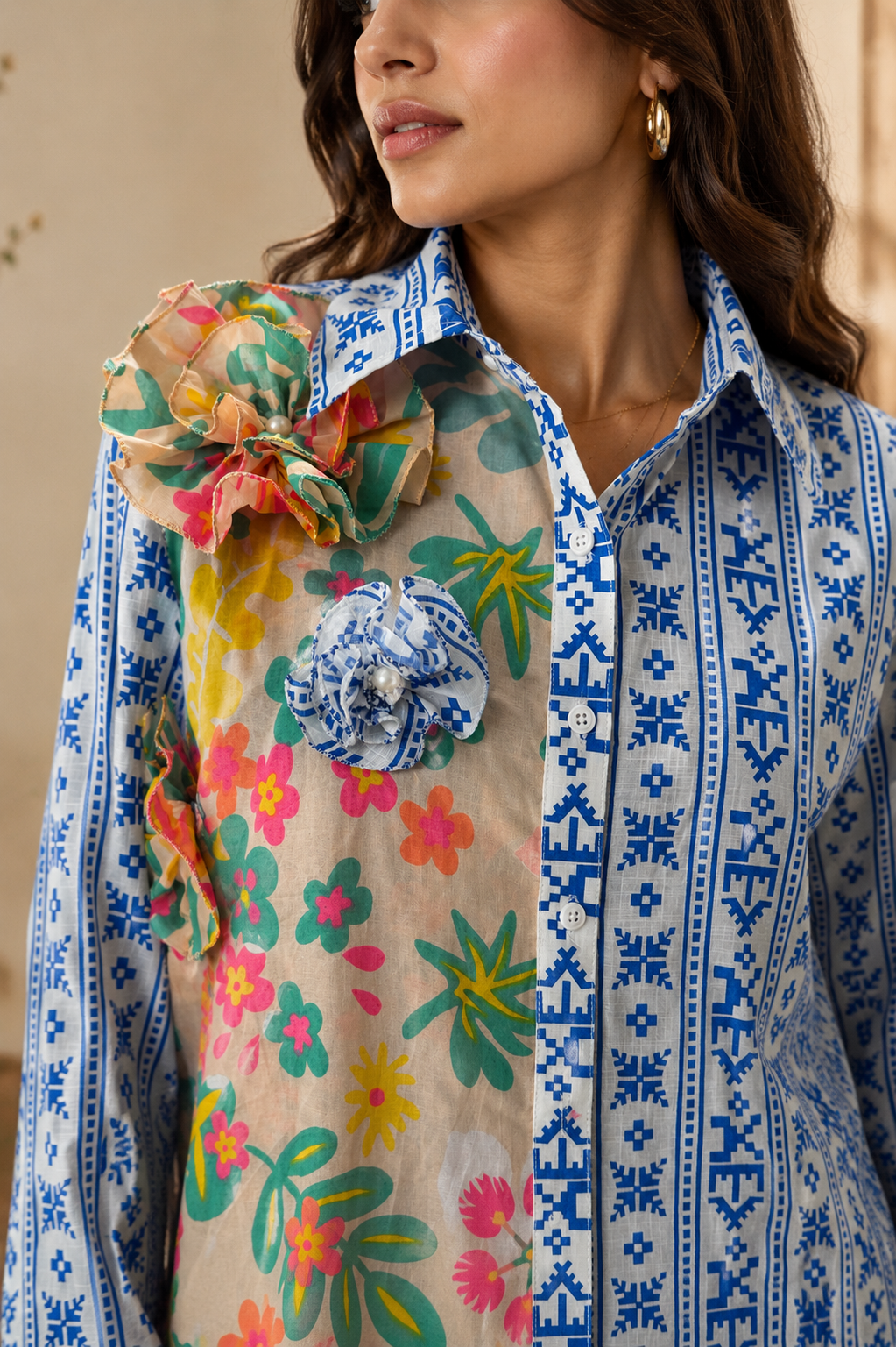 Half & Half Flower Shirt