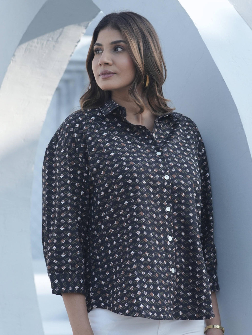 Black Block Print Shirt