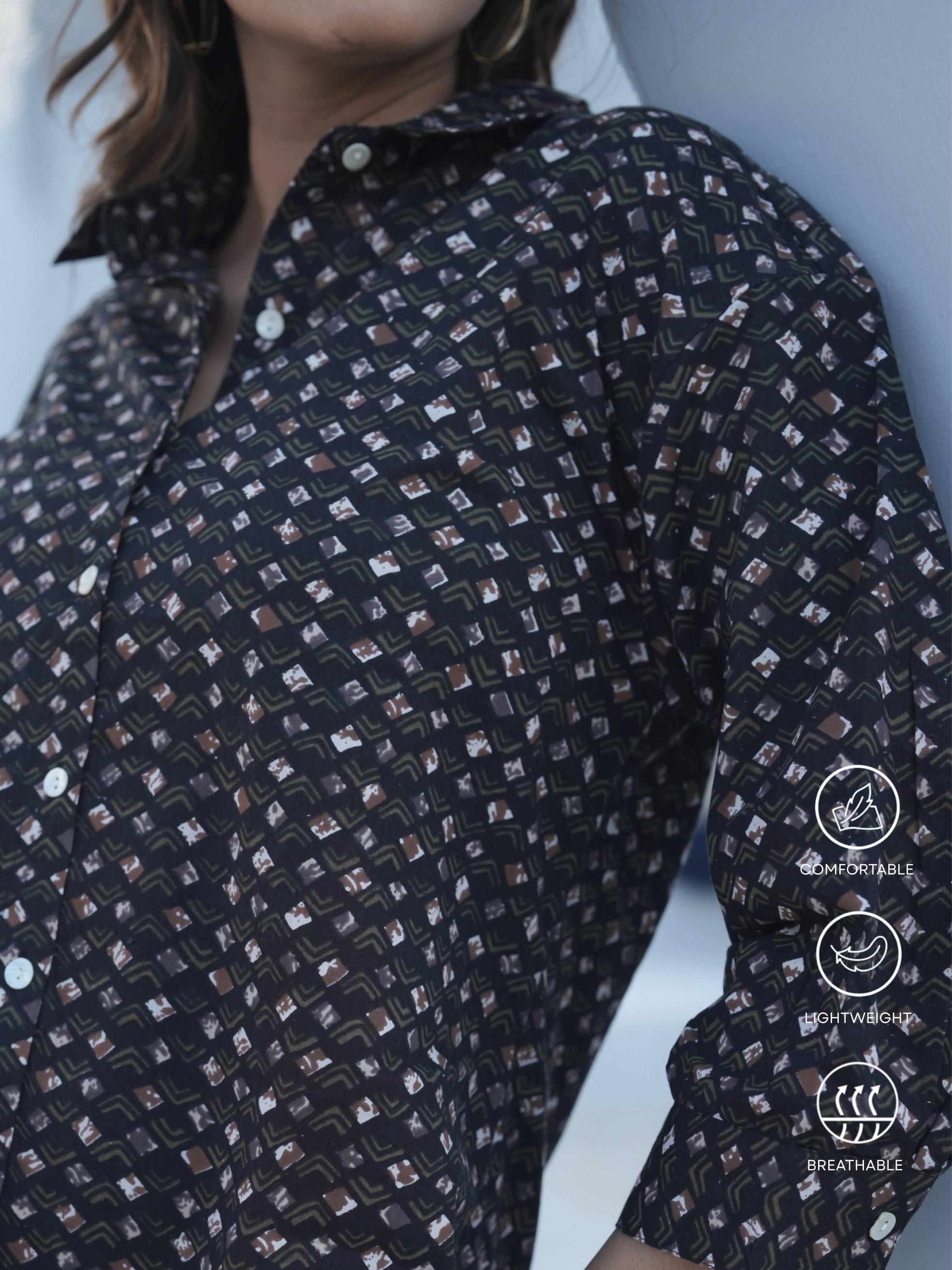 Black Block Print Shirt