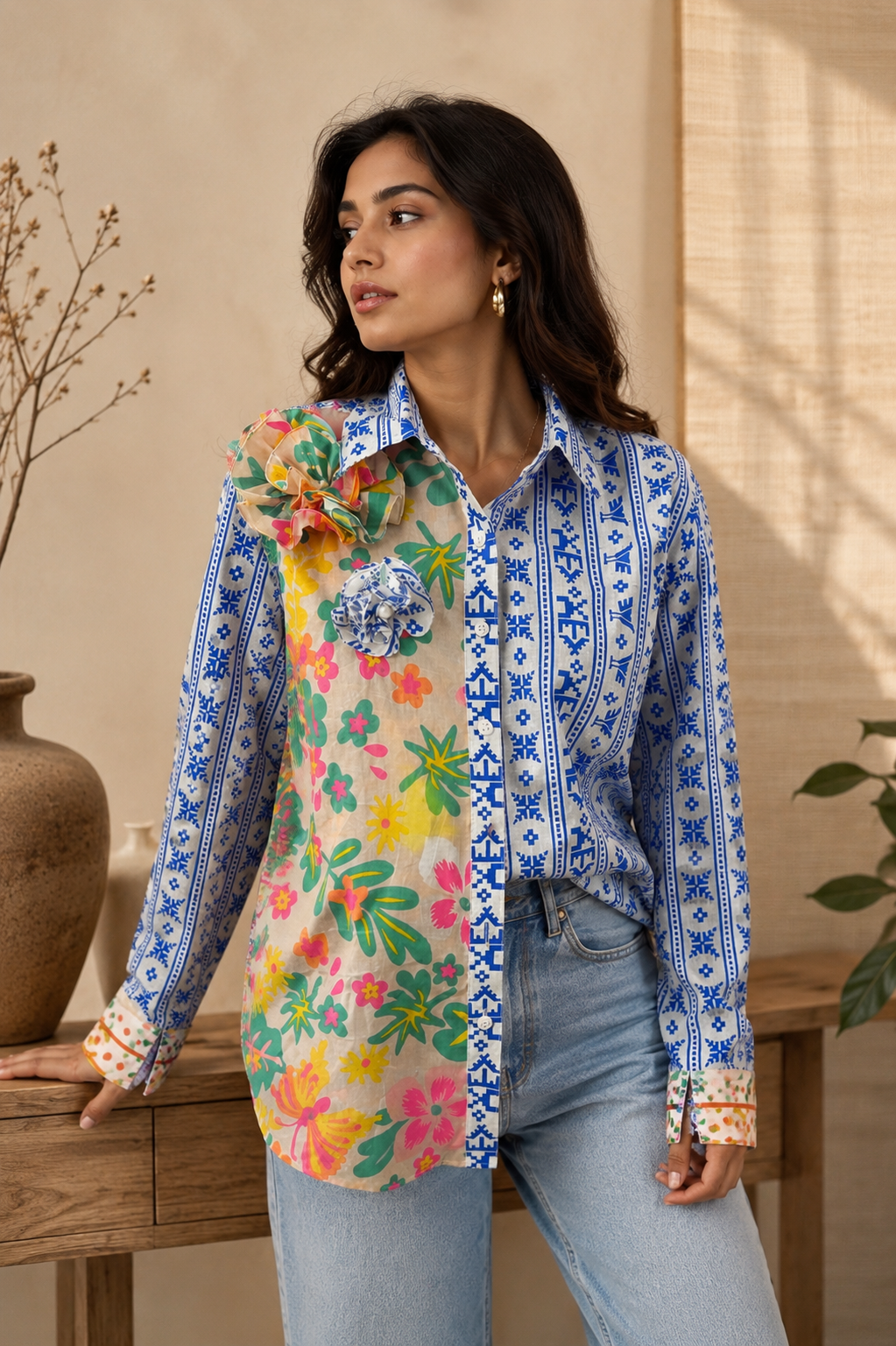 Half & Half Flower Shirt