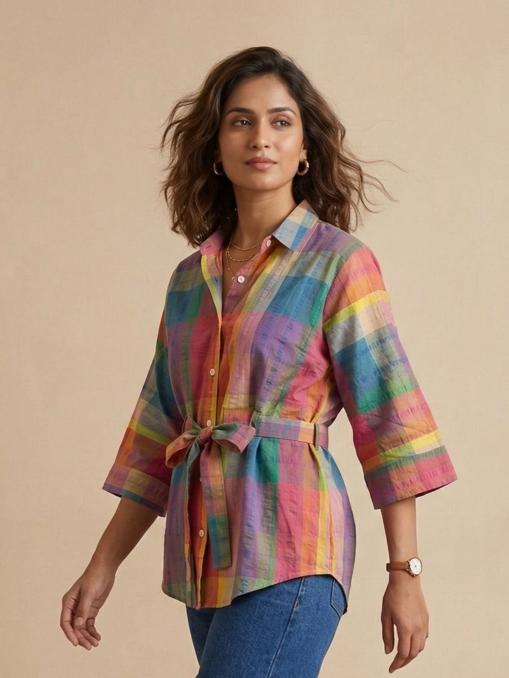 Rainbow Check Cotton Shirt