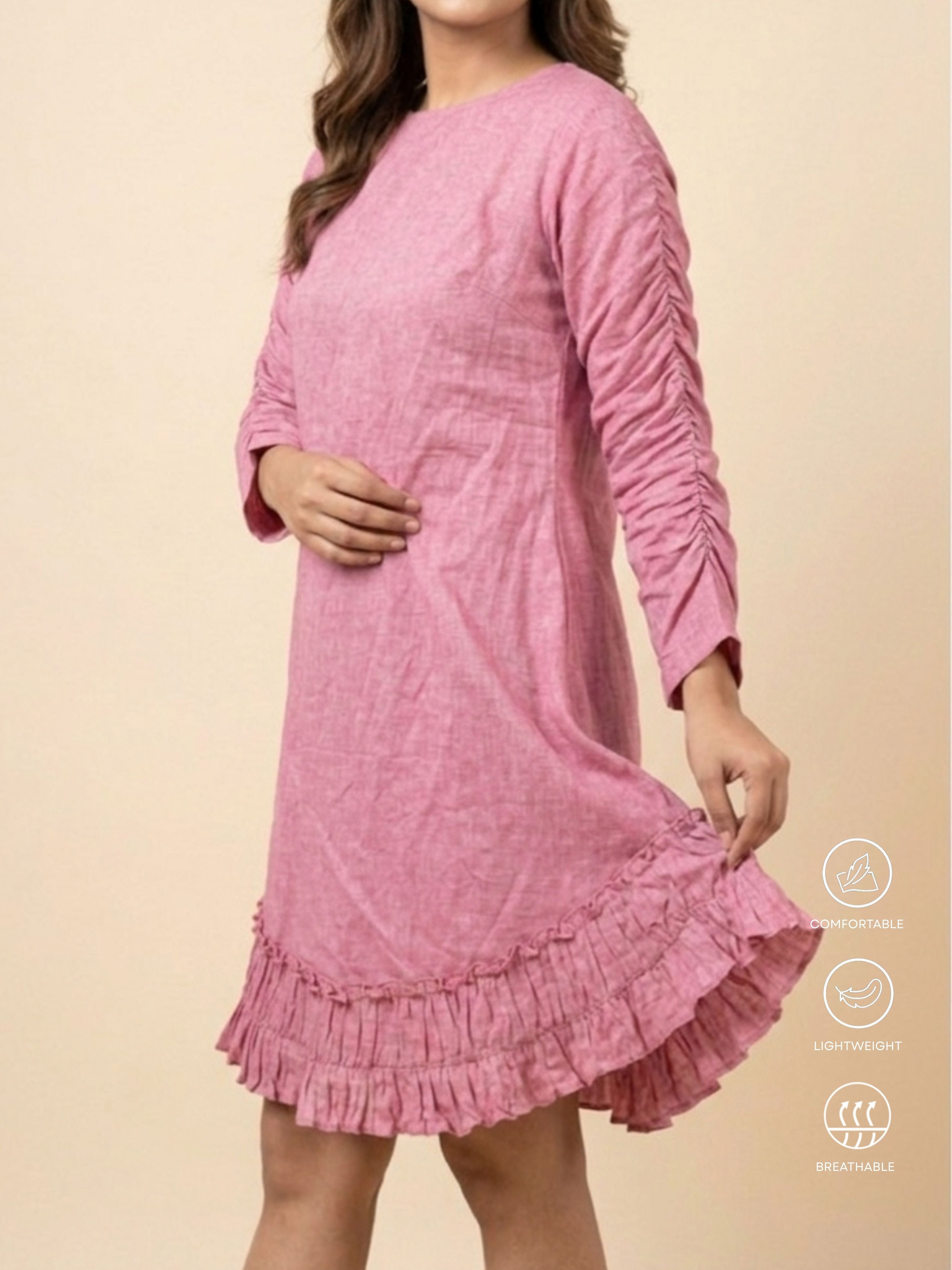 Pink Slub Midi Dress