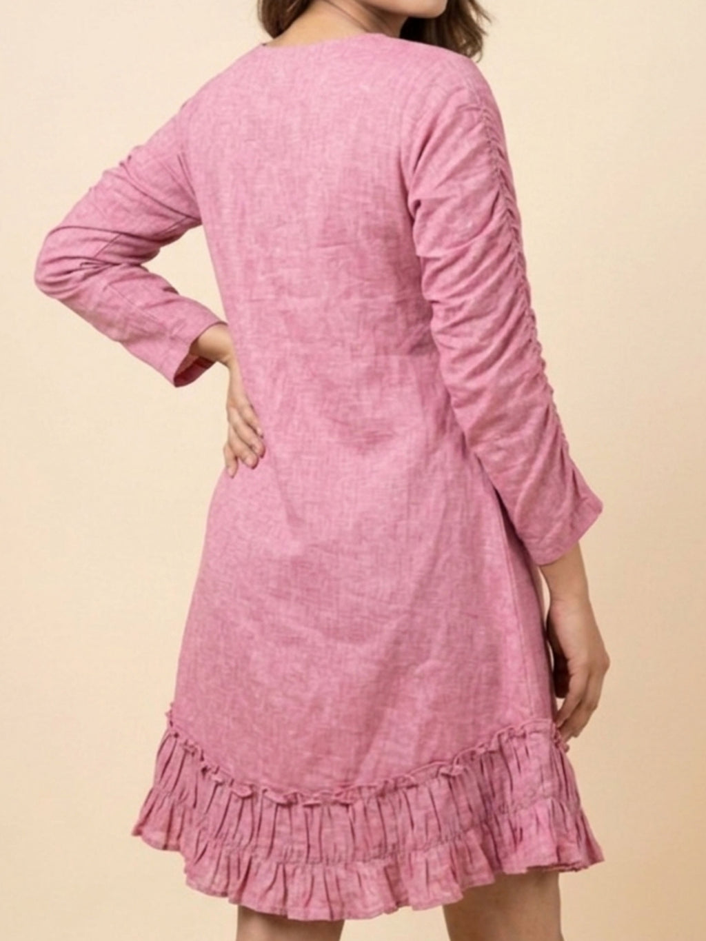 Pink Slub Midi Dress