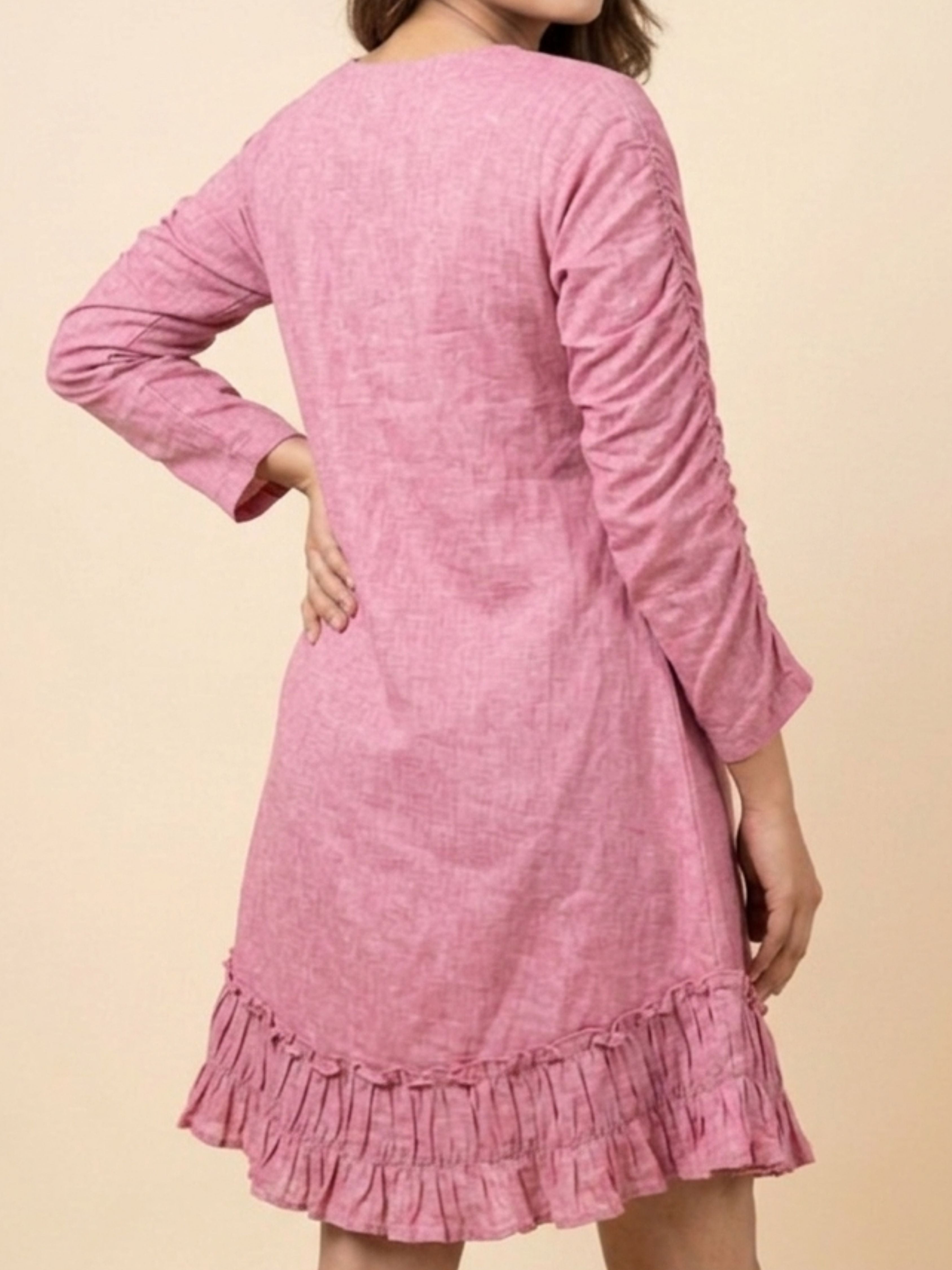 Pink Slub Midi Dress