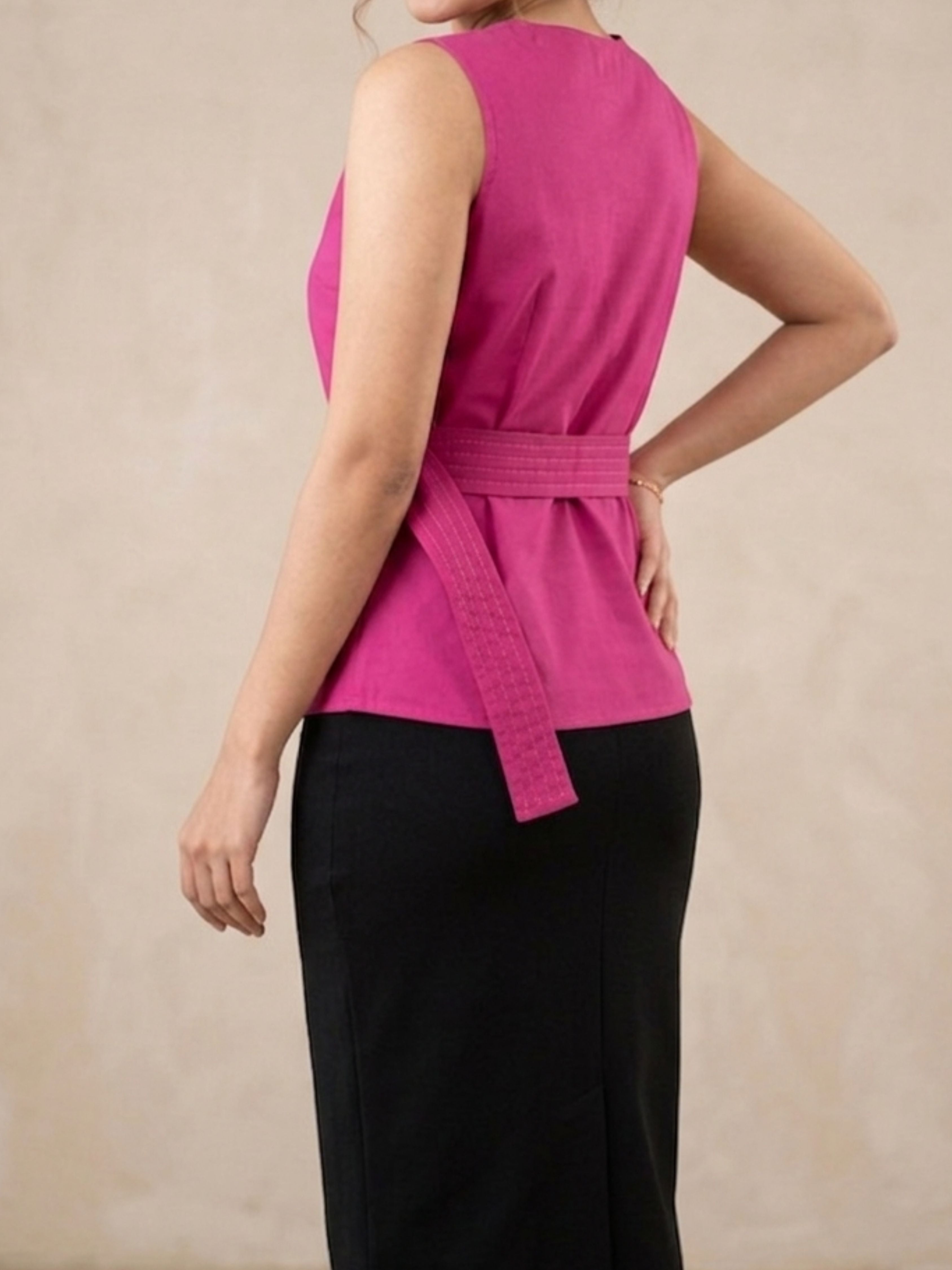Fuchsia Belted Waist Top