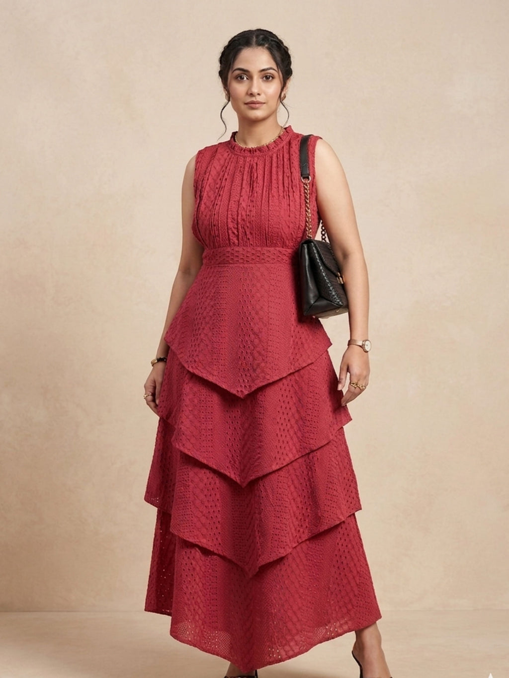 Rust Layered Schiffli Dress