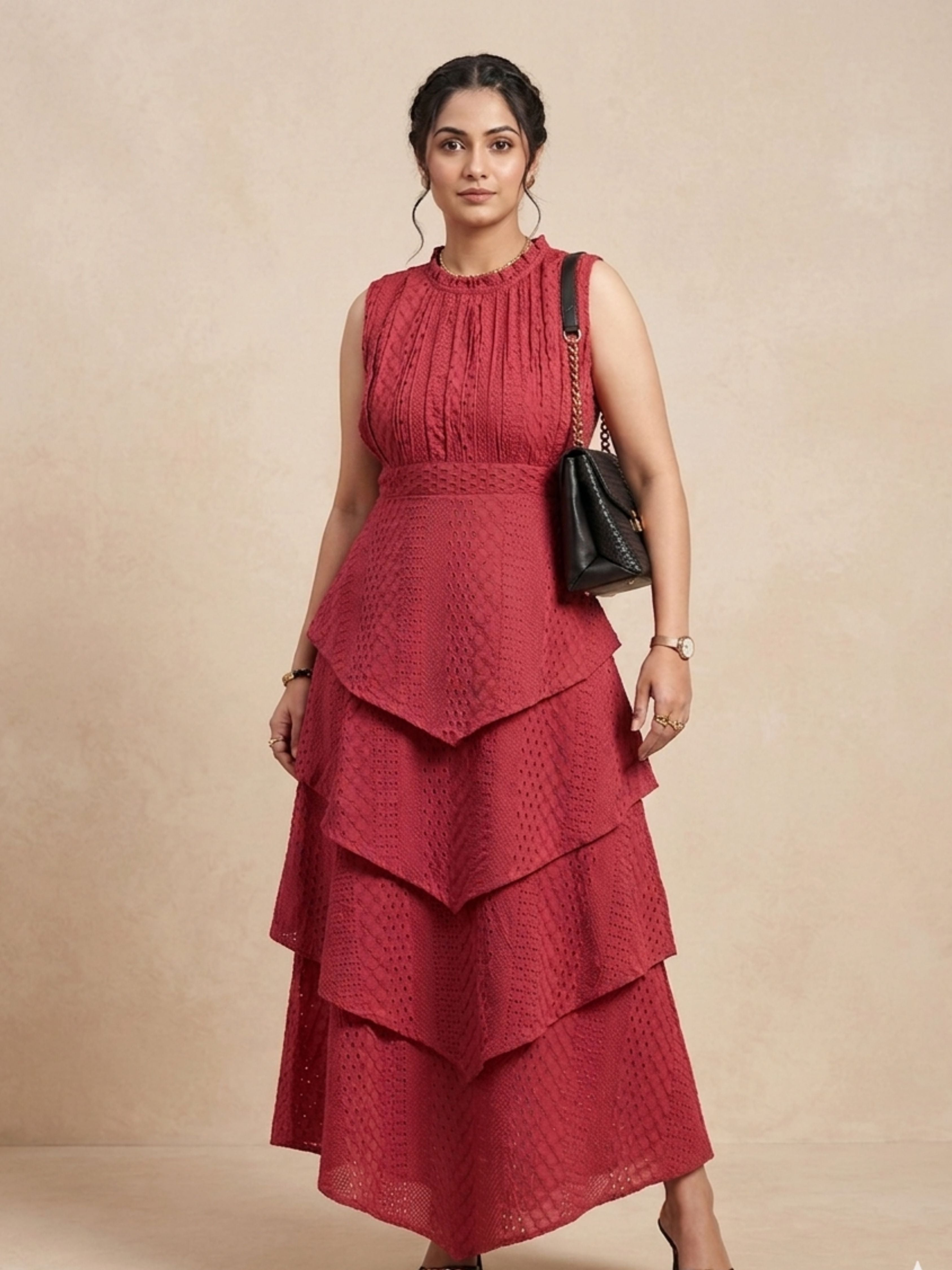 Rust Layered Schiffli Dress