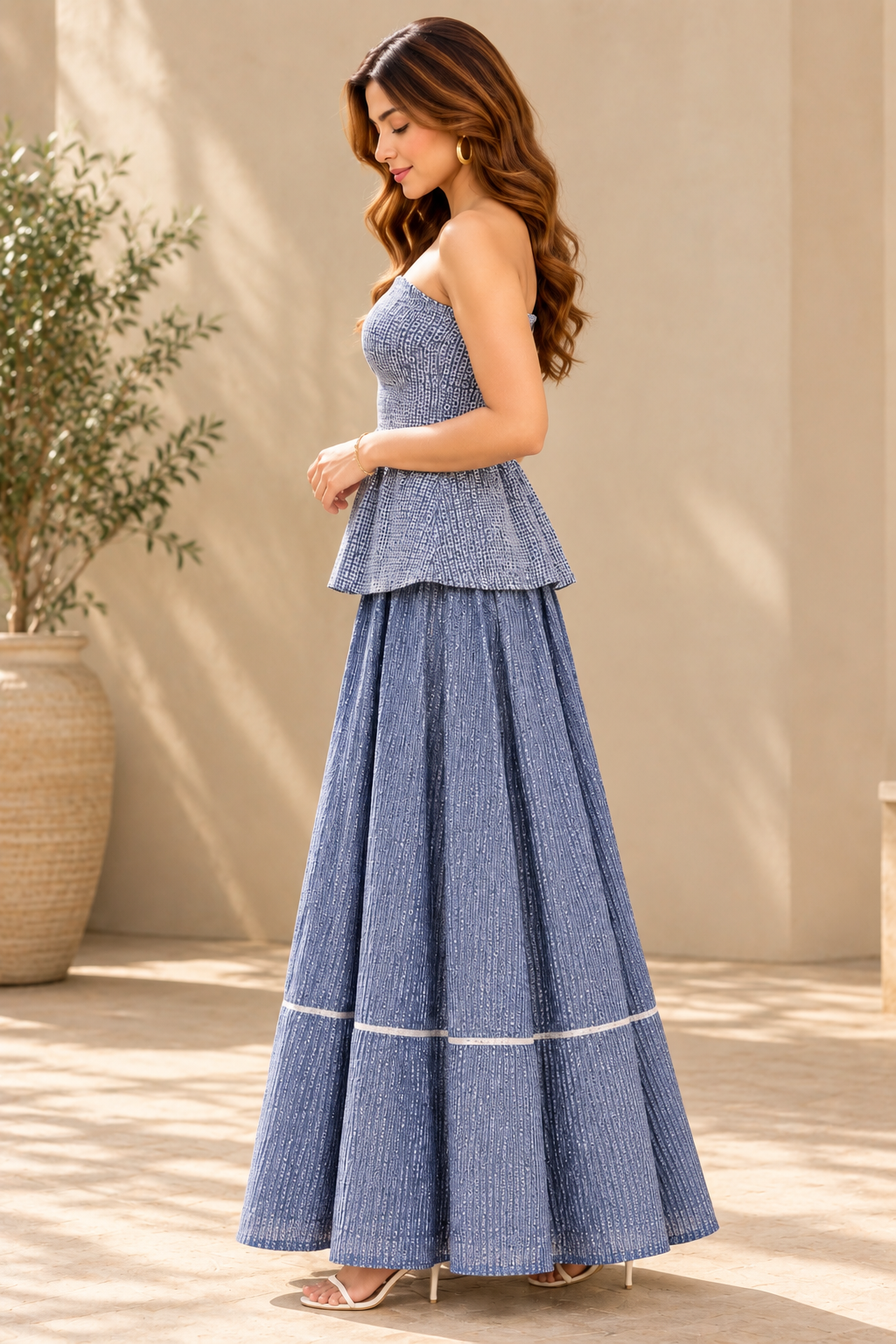 Jaquard Coorset Tube Top — Blue