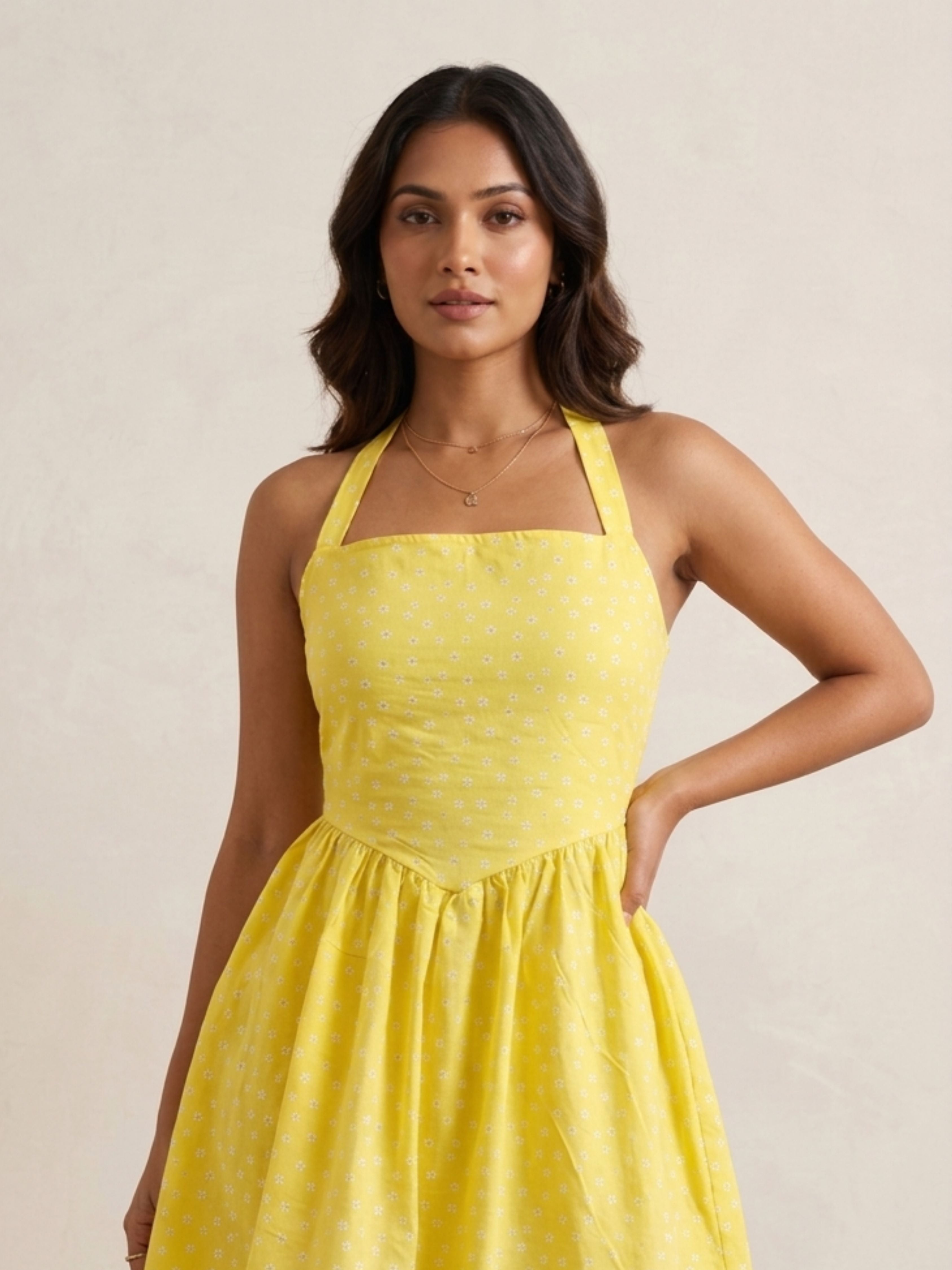 Butter Yellow Halter Dress
