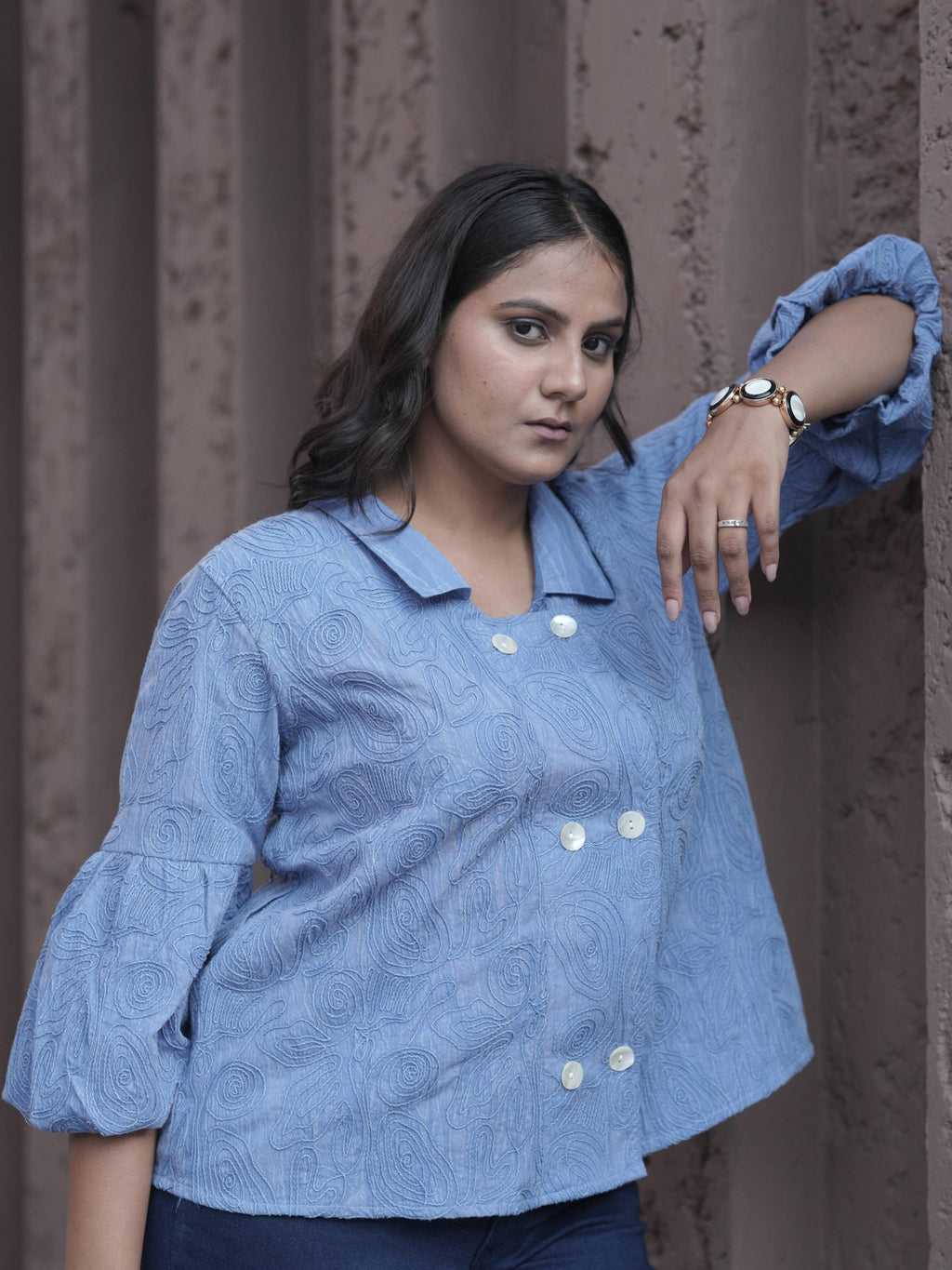 Blue Denim Embroidery Shirt
