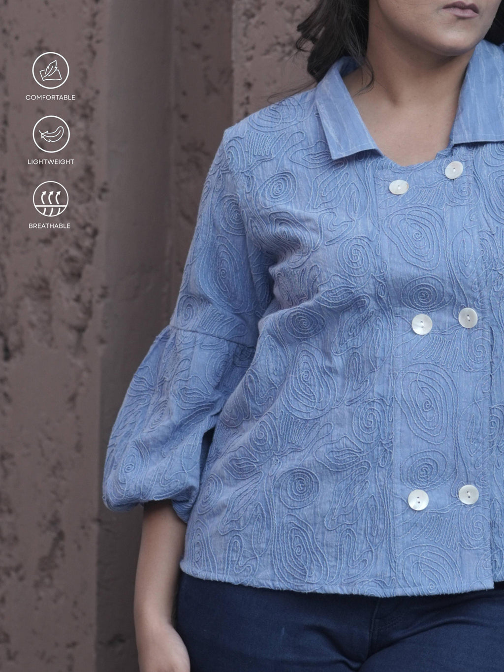 Blue Denim Embroidery Shirt