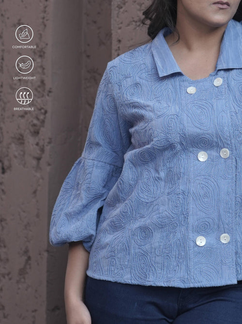 Blue Denim Embroidery Shirt