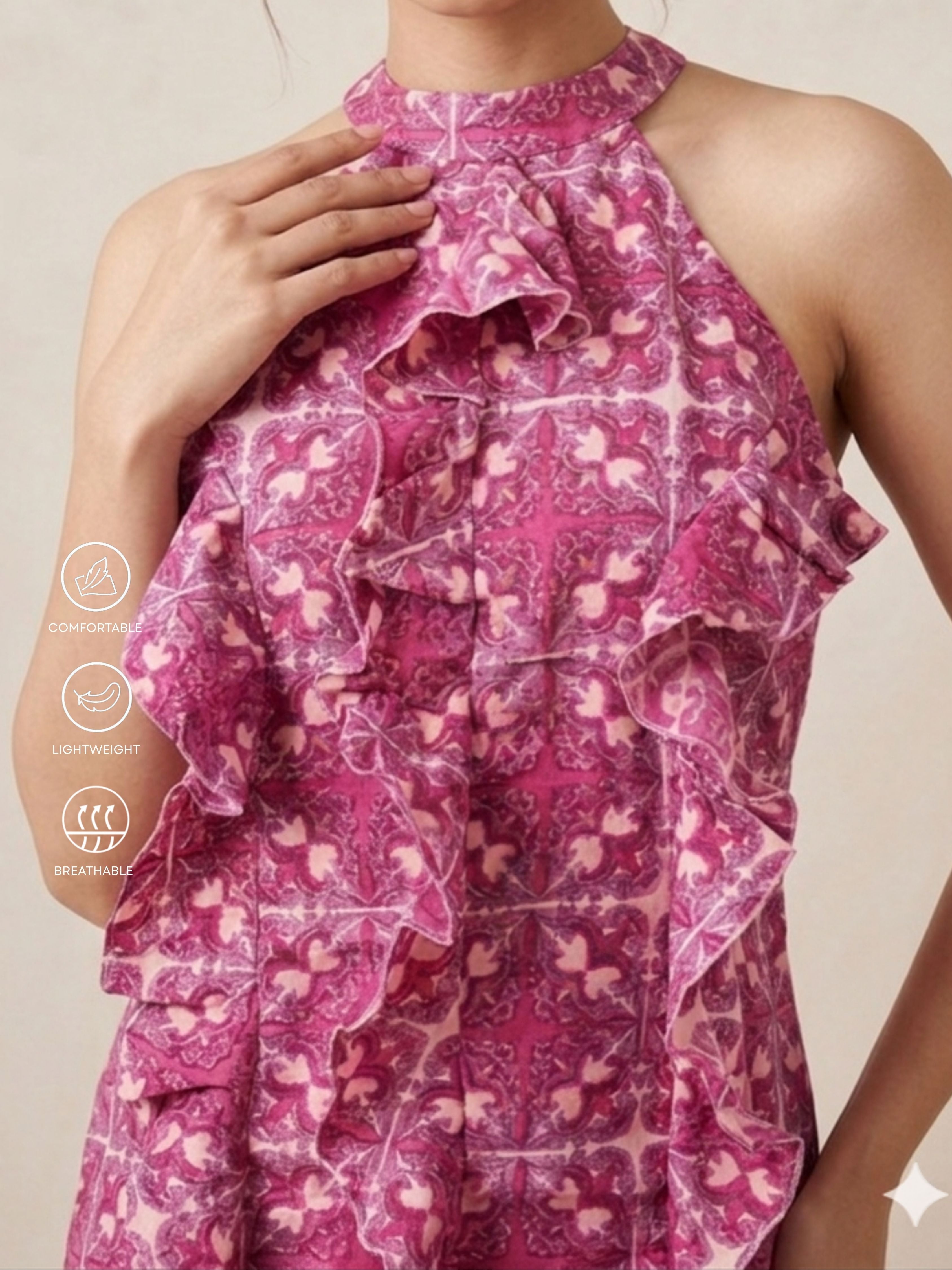 Pink Ruffle Halter Dress