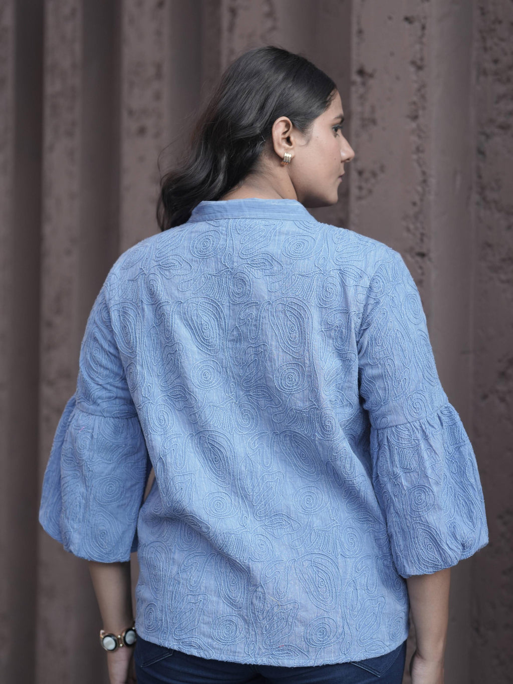 Blue Denim Embroidery Shirt