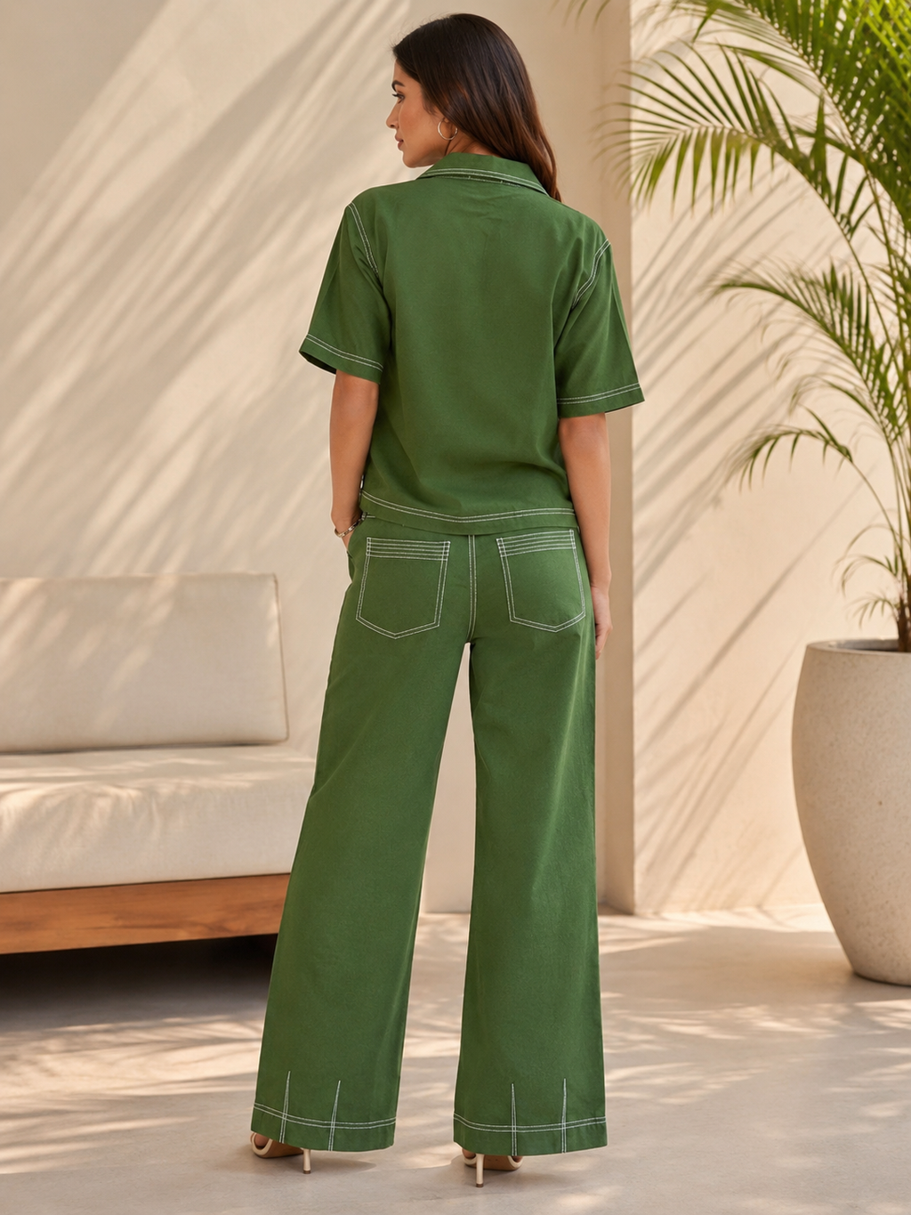 Thread Embroidered Co-ord Set — Green