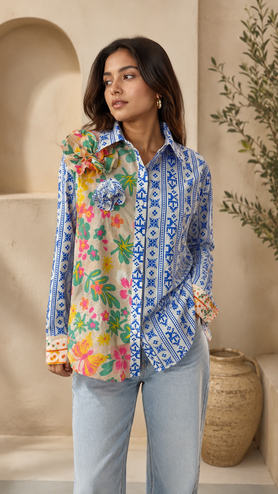 Half & Half Flower Shirt