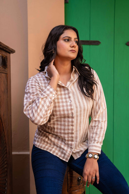 Half &Half Strip Check Shirt