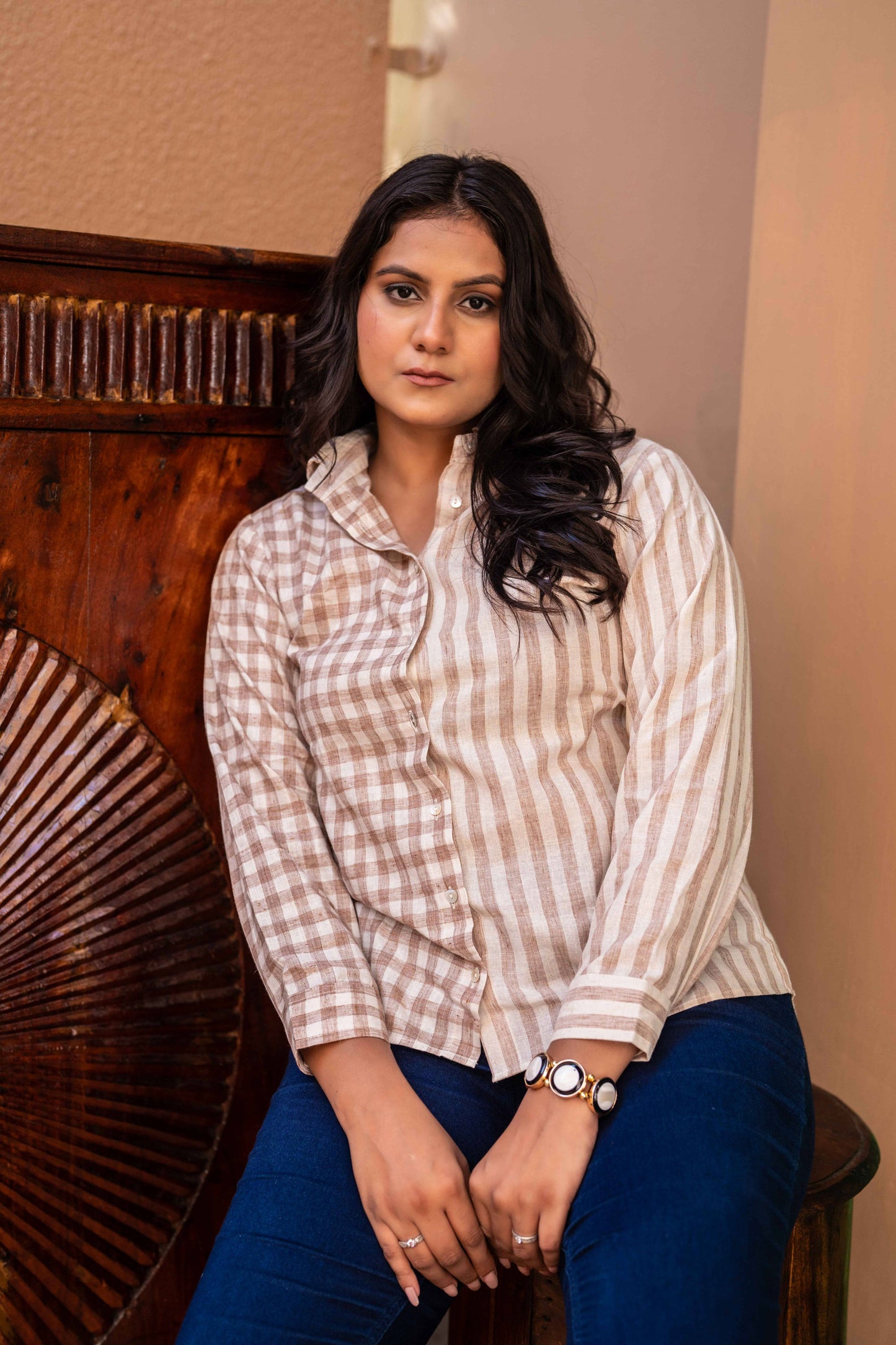 Half &Half Strip Check Shirt