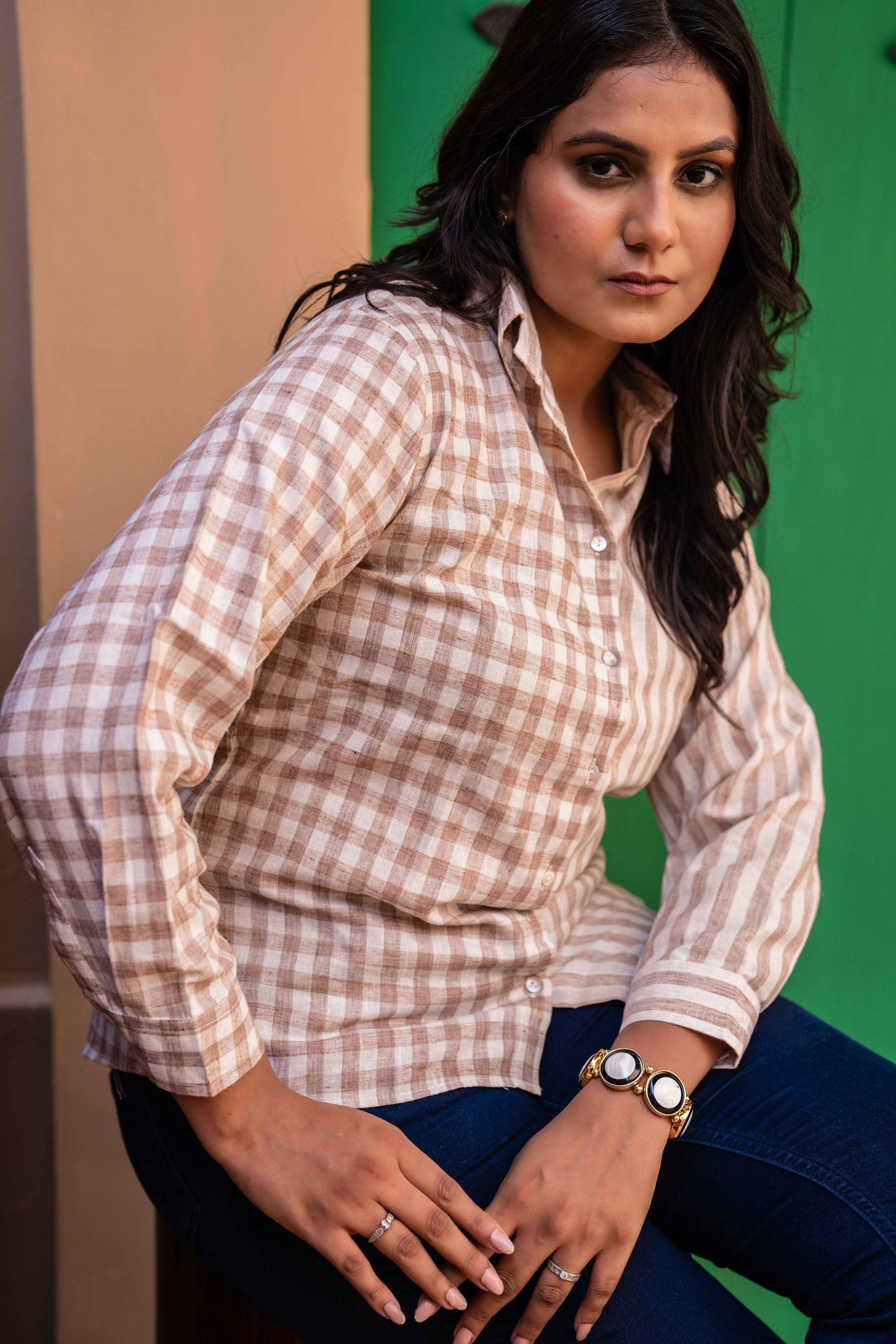 Half &Half Strip Check Shirt