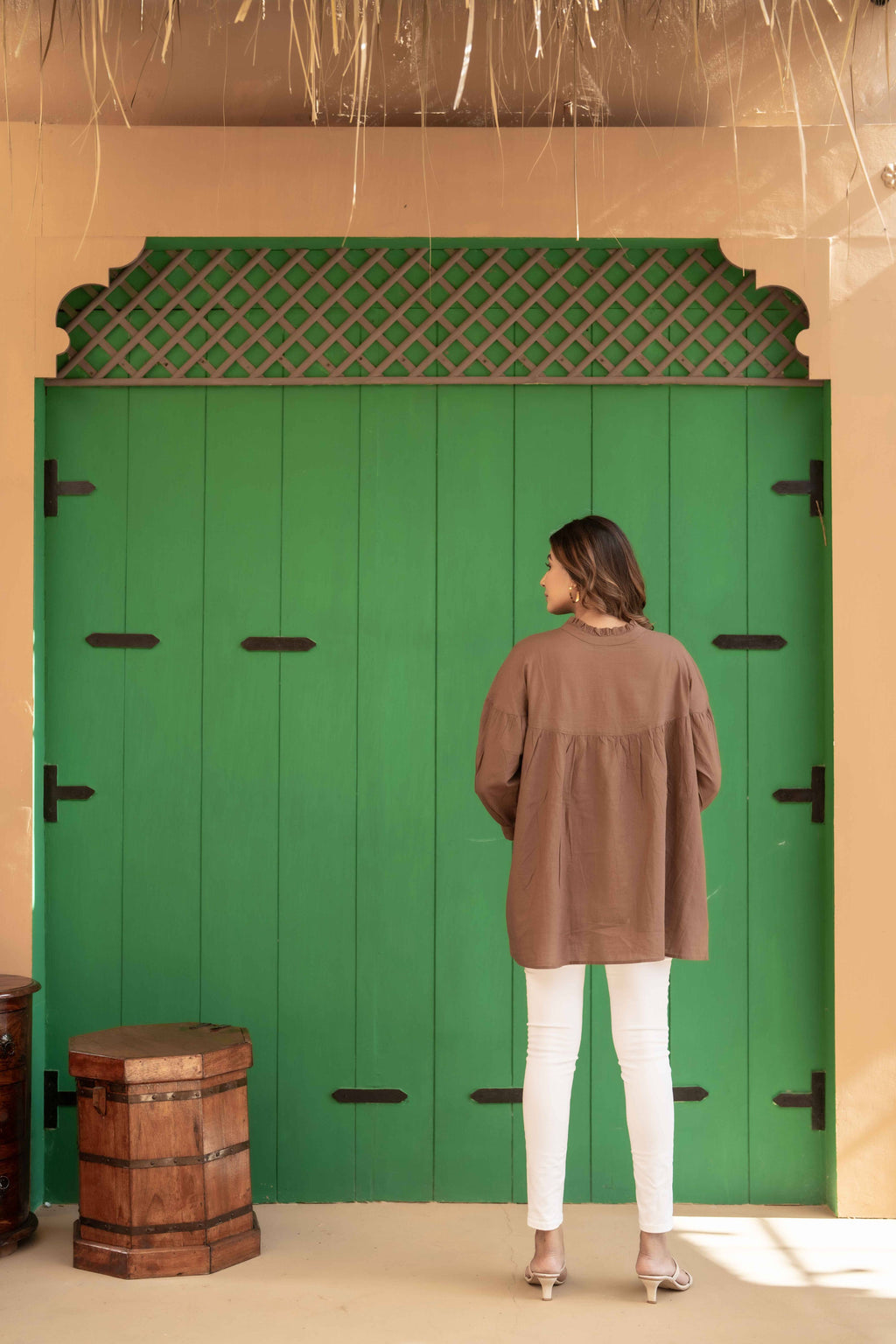 Brown Ruffle Cotton Shirt