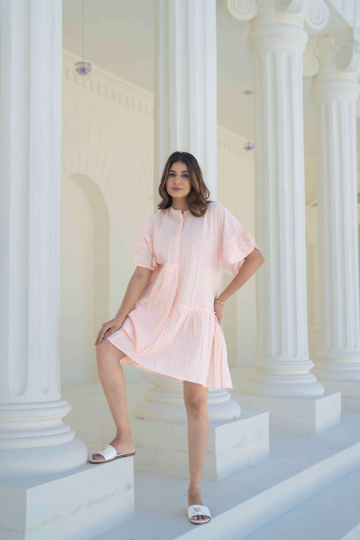 Peach and White Short Dress