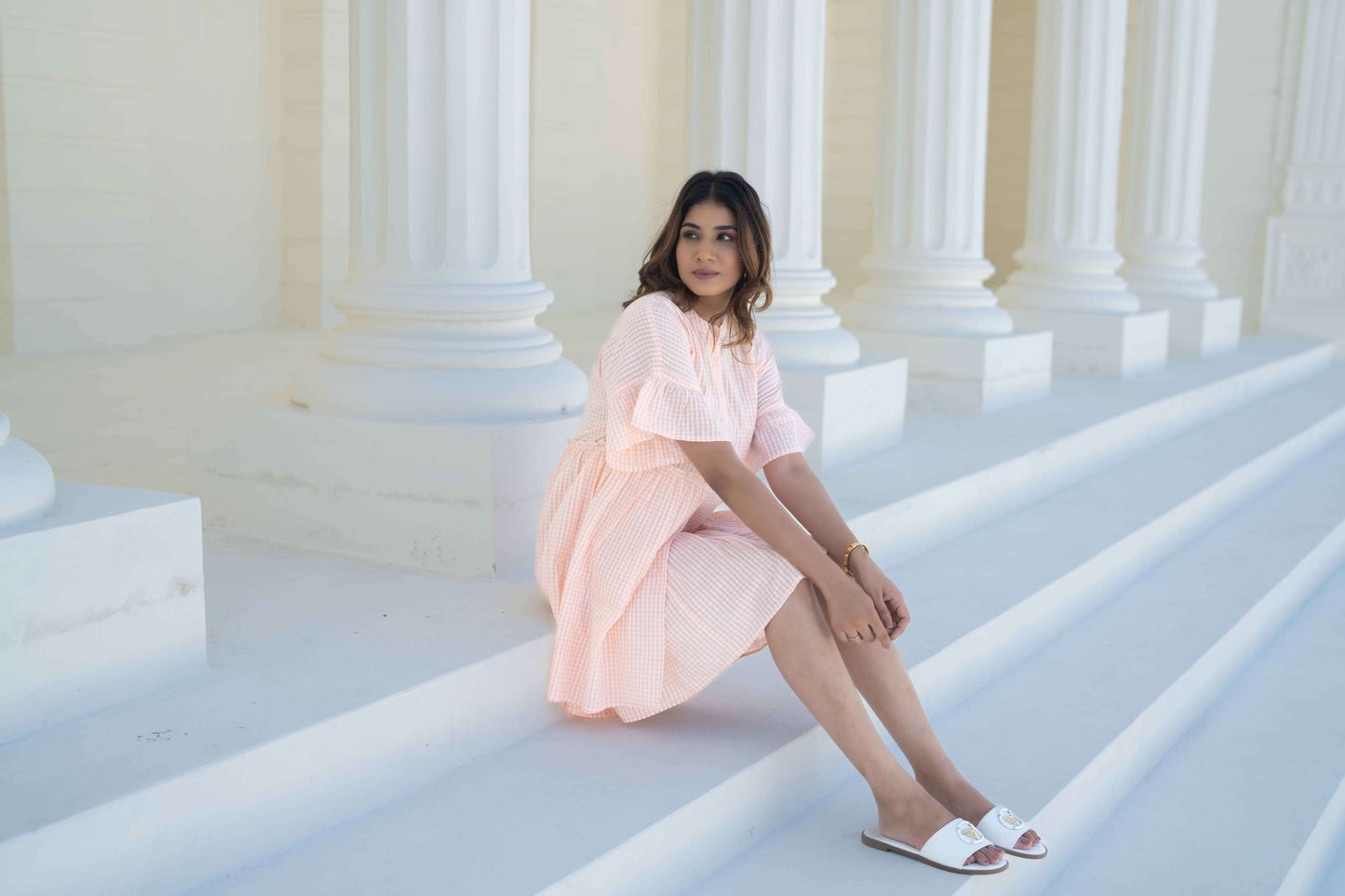 Peach and White Short Dress