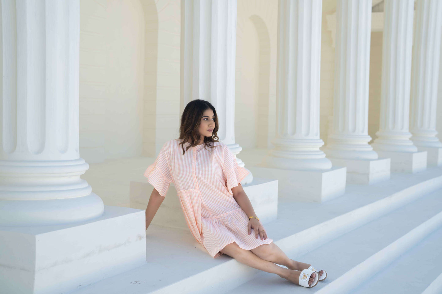 Peach and White Short Dress