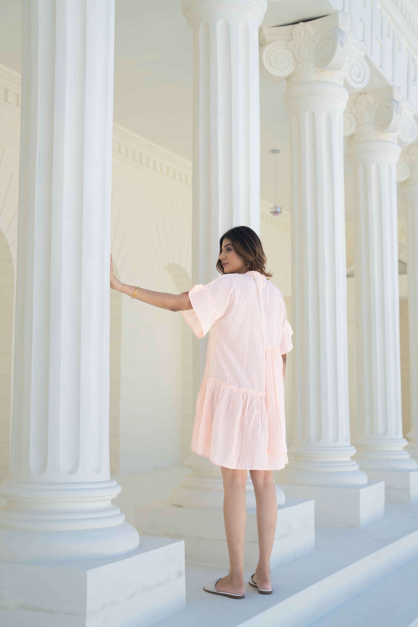 Peach and White Short Dress