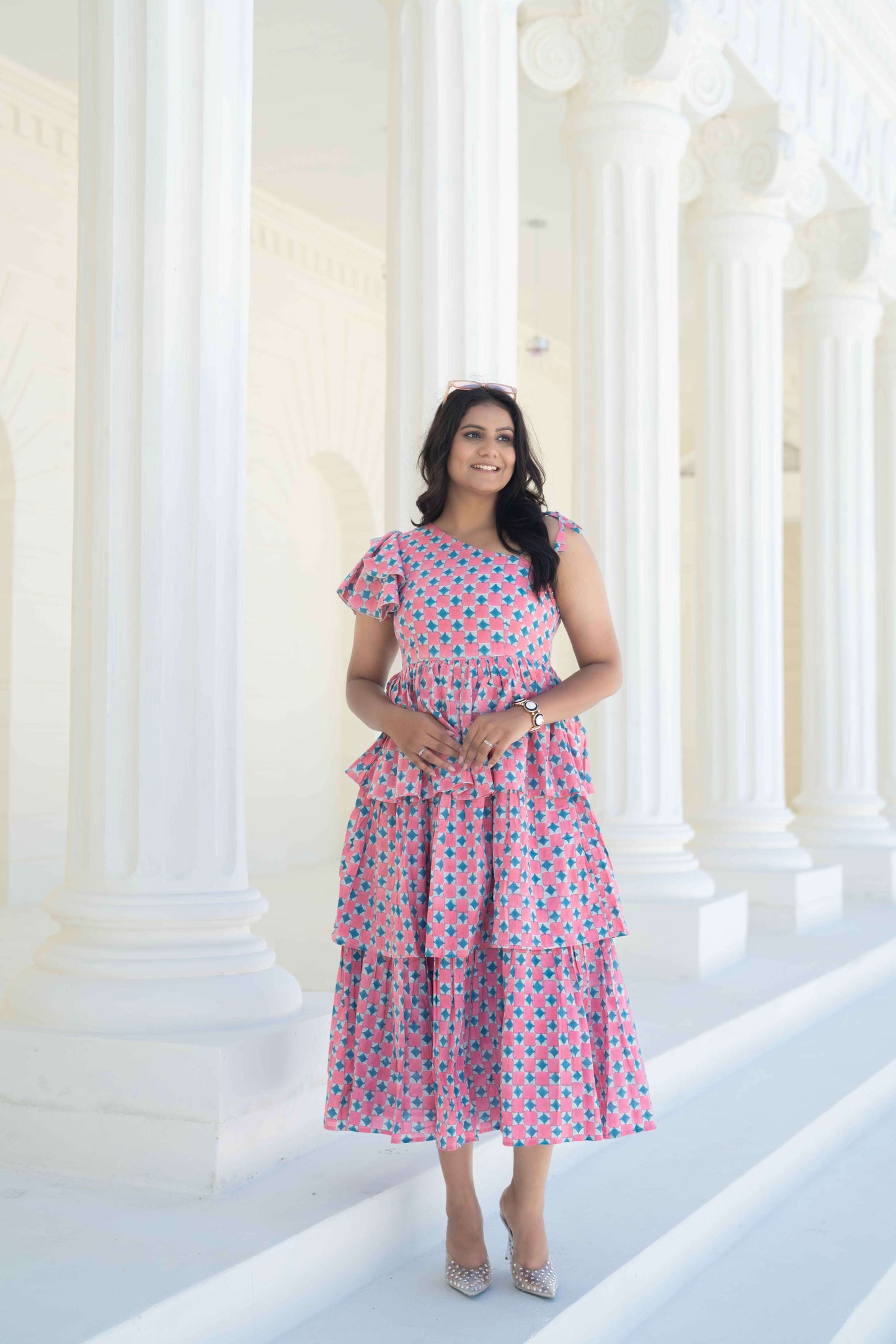 Dice Print Tier Dress