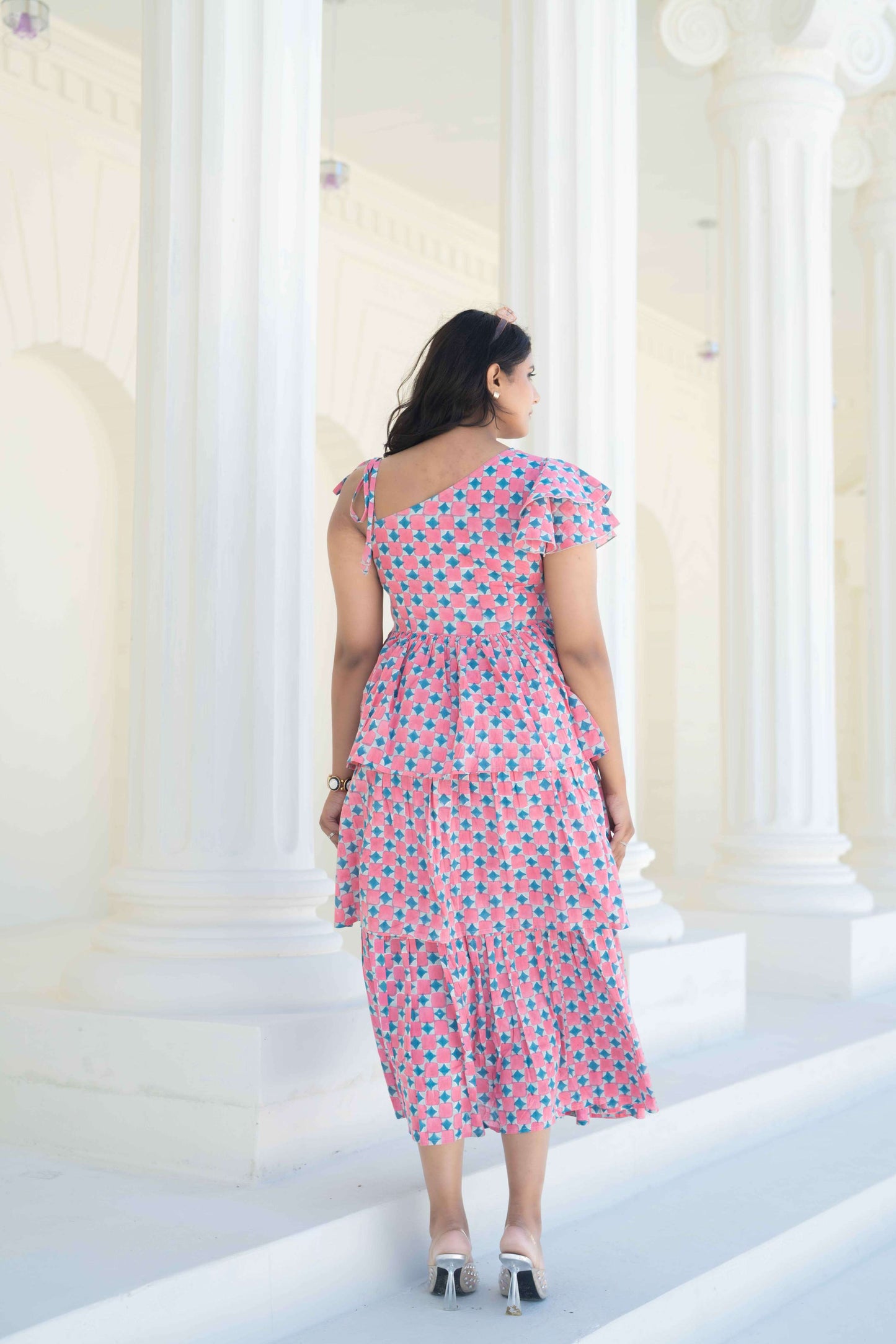 Dice Print Tier Dress