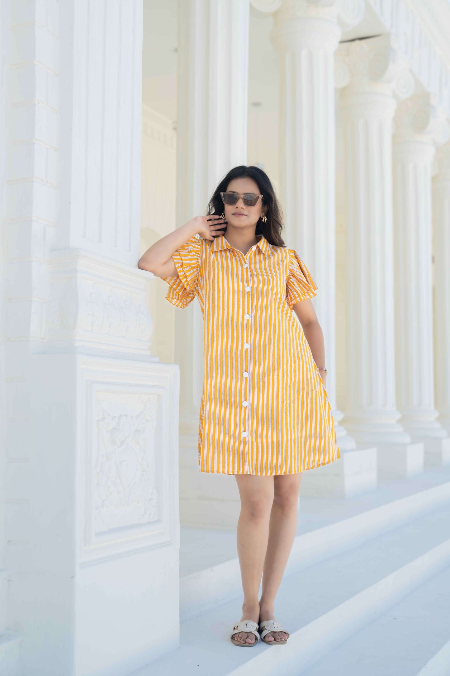 Yellow & White Stripe Short Dress
